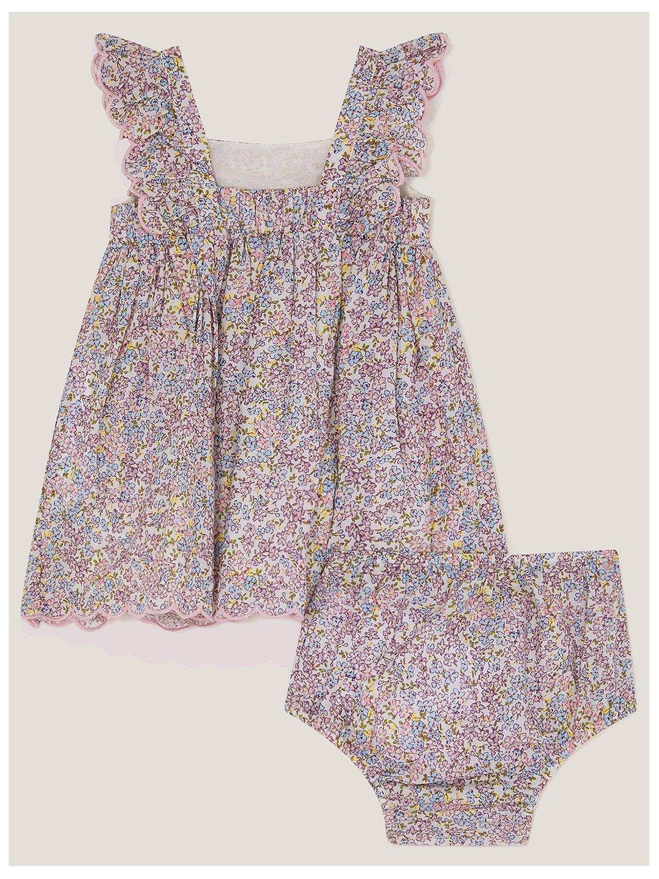 Image 2 of 3 of Monsoon Baby Girls Peri Floral Sundress And Briefs Set - Light Purple