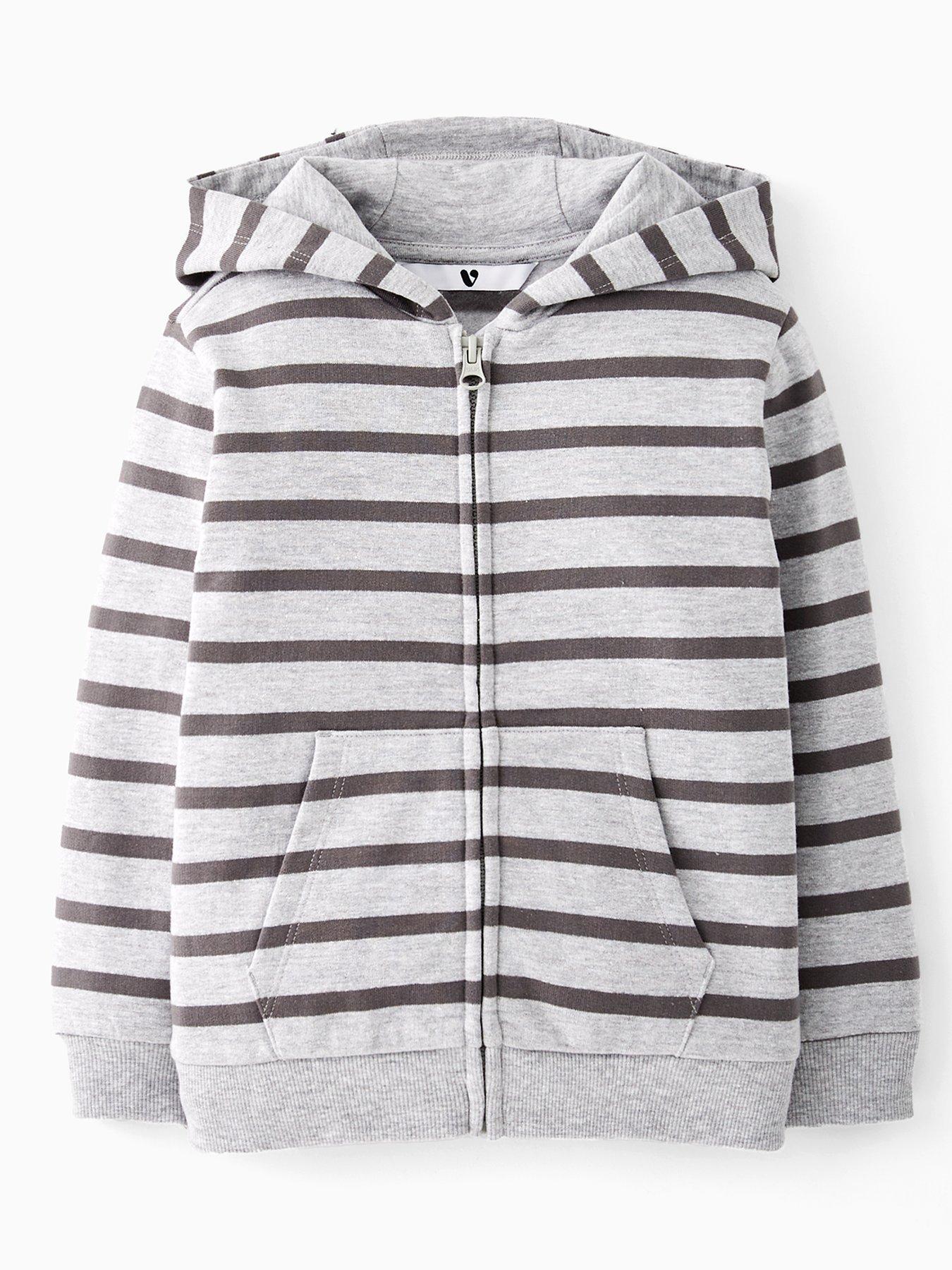 Image 1 of 4 of Mini V by Very Boys Strpe Zip Through Hoodie - Grey&nbsp;Stripe