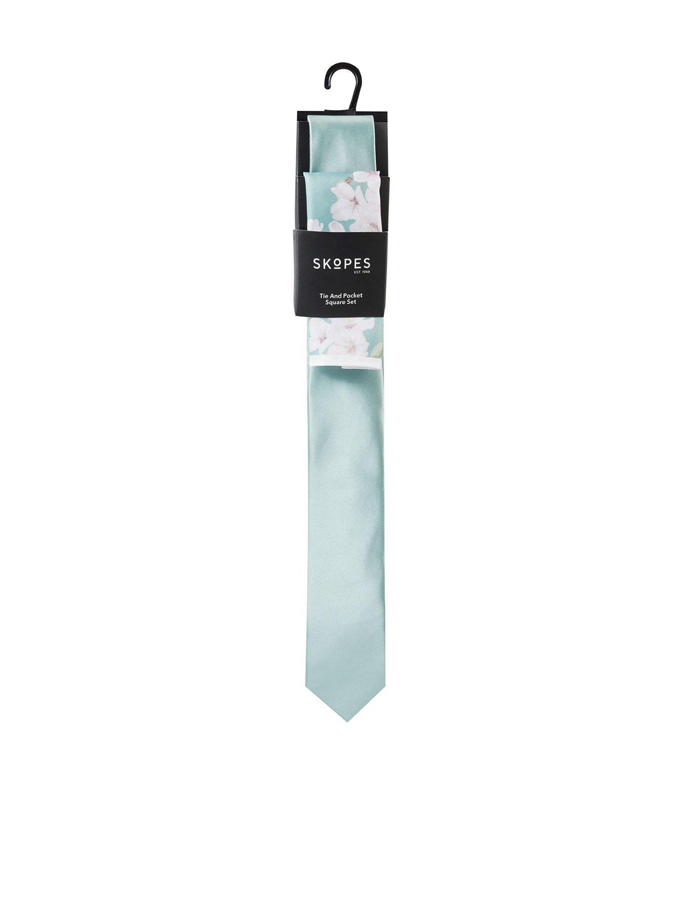 undefined Mint Green Tie And Floral Printed Pocket Square Set