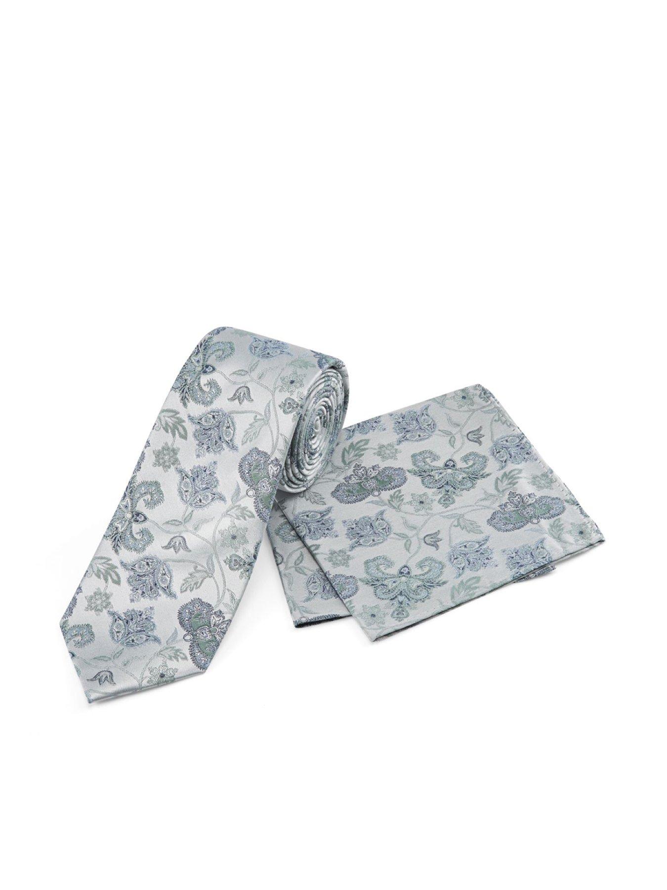 undefined Green Floral Silk Tie And Pocket Sqaure Set