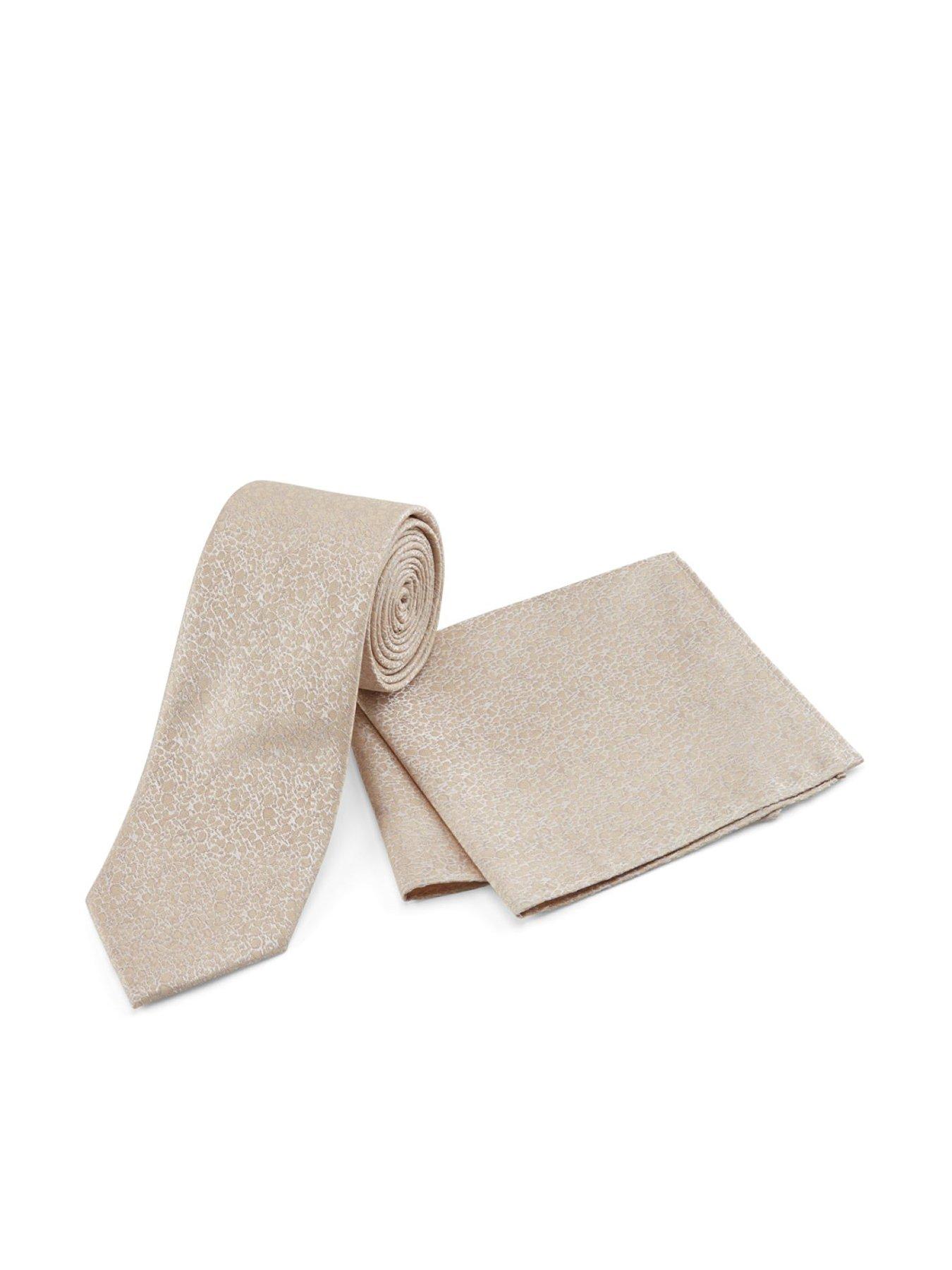 undefined Taupe Mosaic Tie And Pocket Square Set