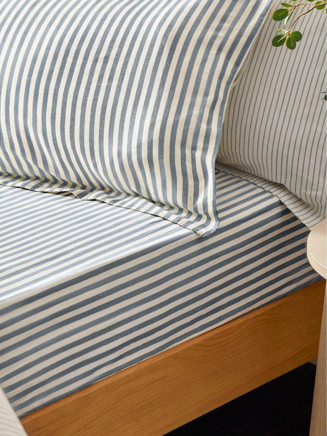 Yard Hebden Stripe 100% Cotton Fitted Sheets or Pillowcases - Navy