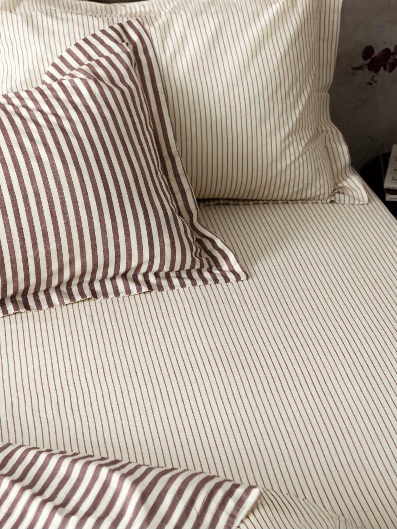 Yard: Hebden Stripe 100% Cotton Fitted Sheets or Pillowcases - Beetroot