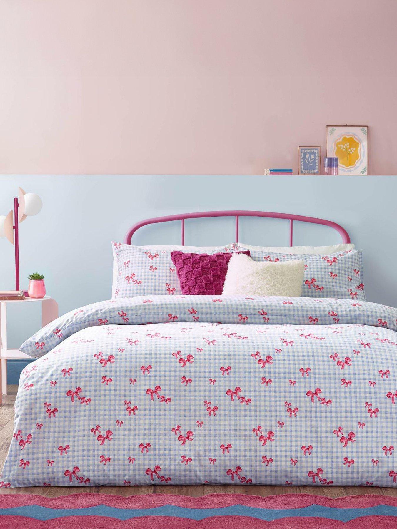 Heya Home Gingham Bows Duvet Cover Set in Blue
