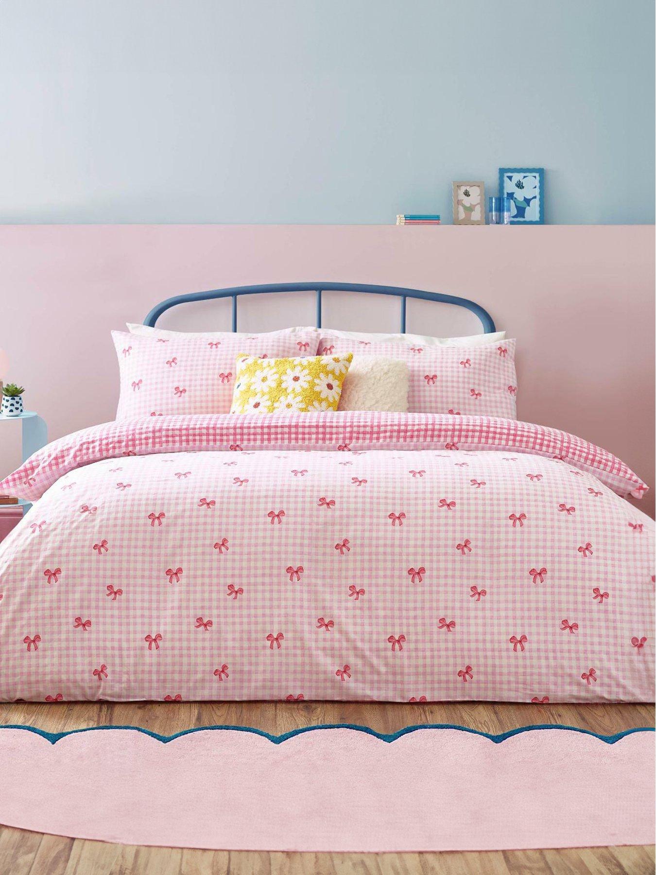 Image 1 of 3 of Heya Home Gingham Bows Duvet Cover Set in Pink