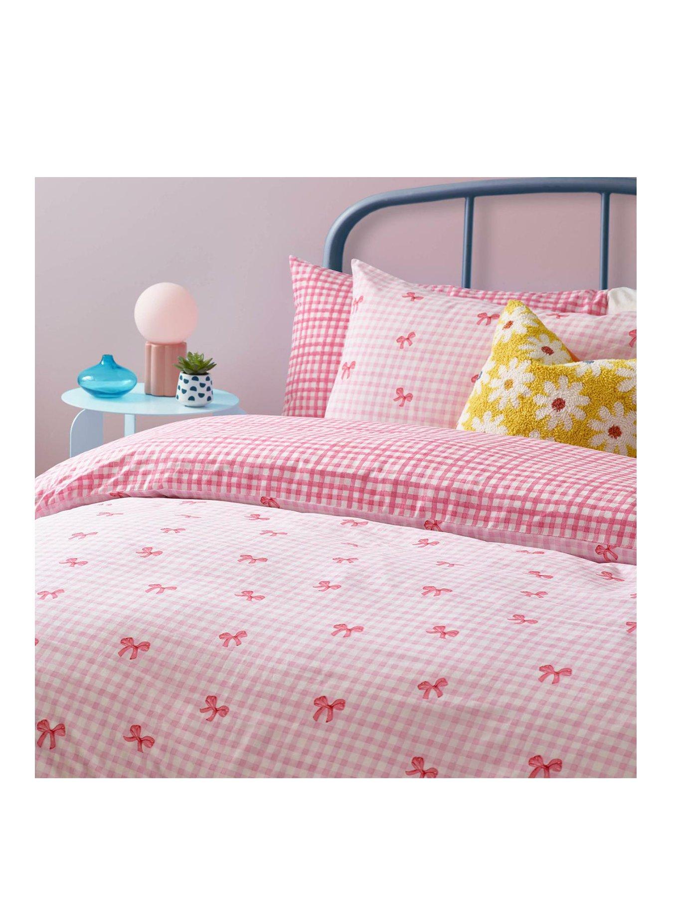 Image 2 of 3 of Heya Home Gingham Bows Duvet Cover Set in Pink