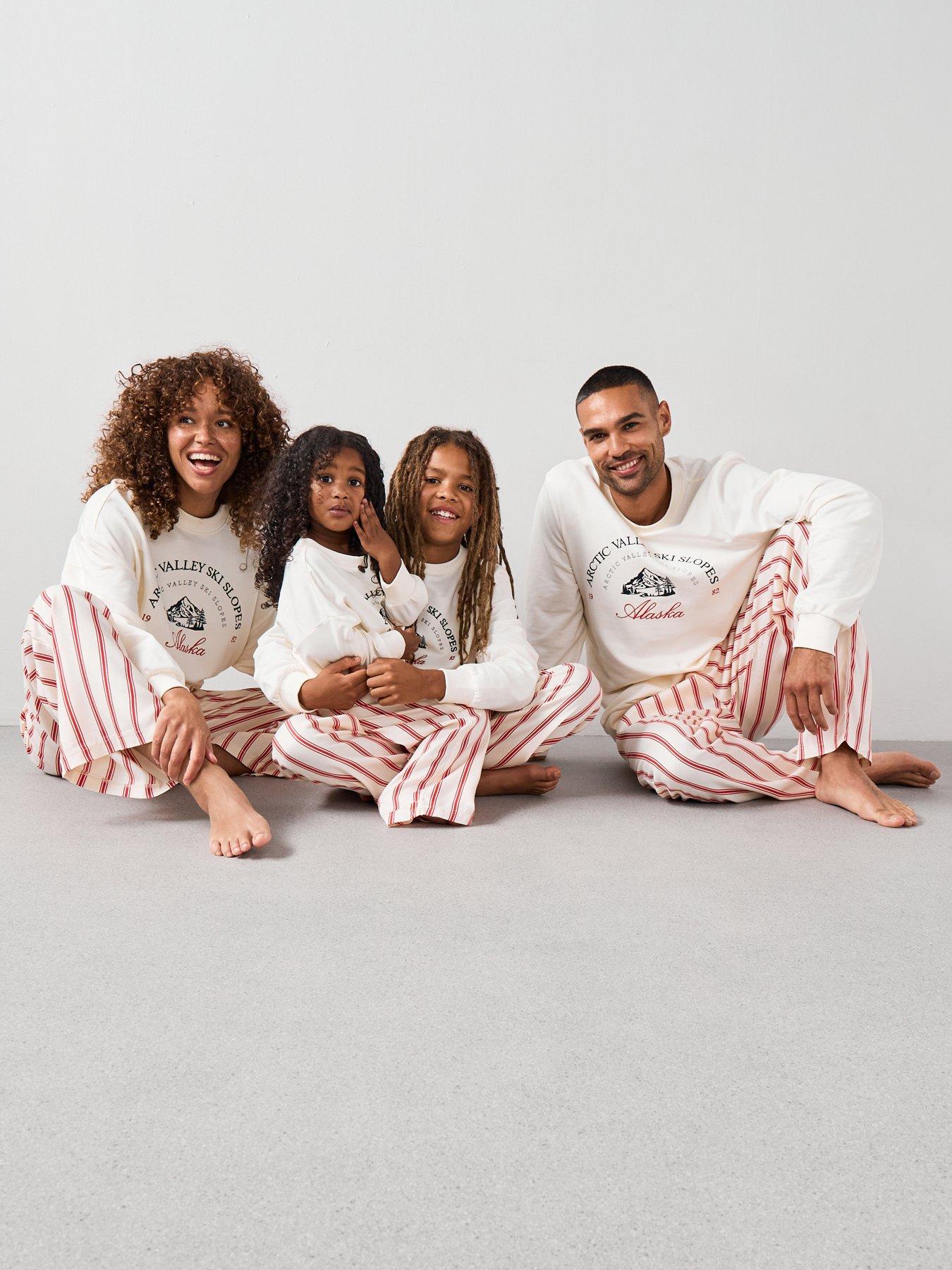 Very Man Mens Family Christmas Pj Embroided Brushed Sweat And Woven Bottom - Cream