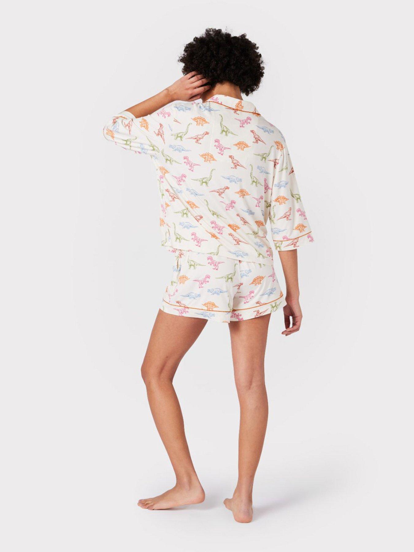 Image 2 of 6 of CHELSEA PEERS Dinosaur Print Short Pyjama Set
