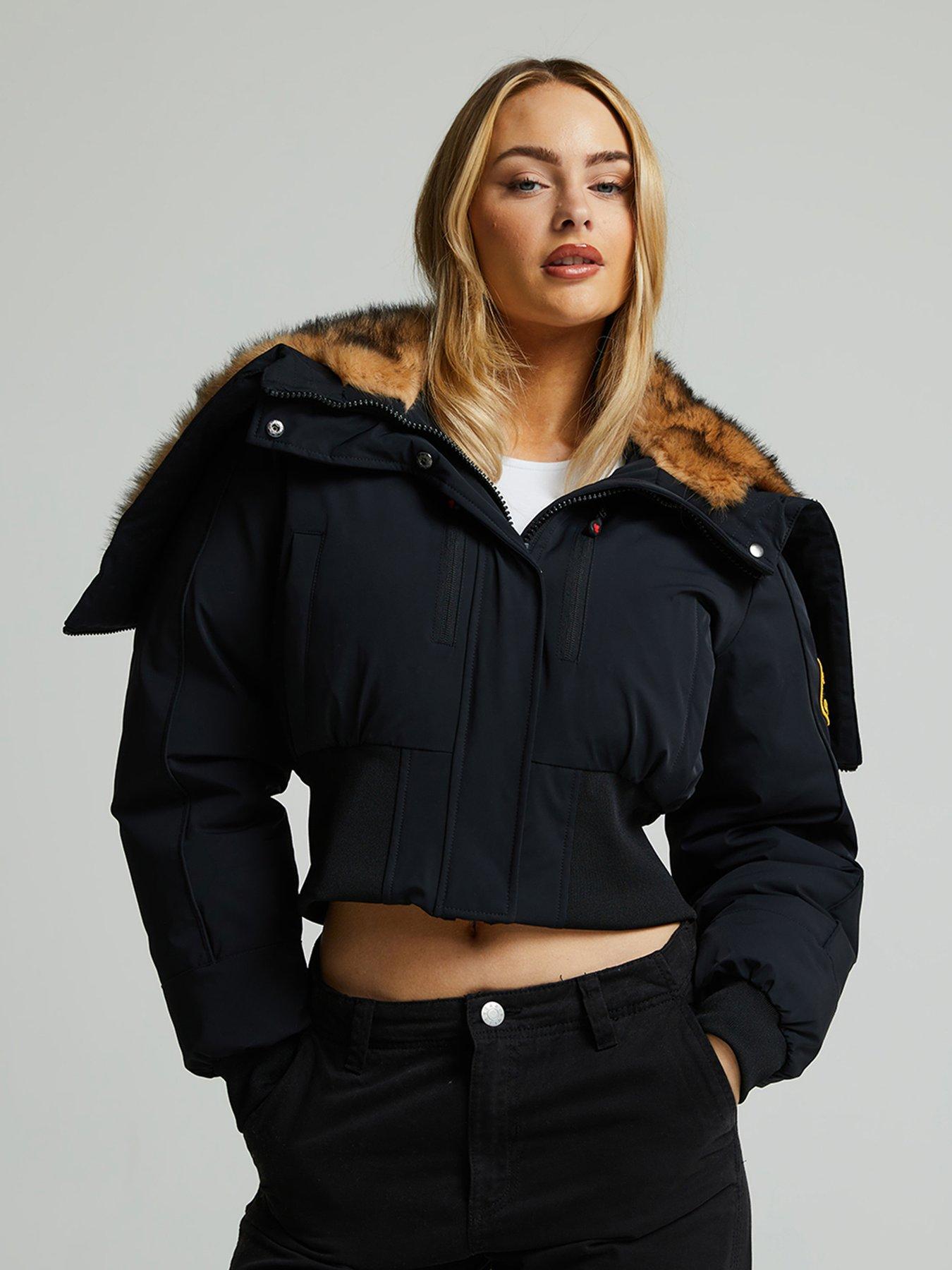 Zavetti Canada Ossani Split Hood Crop Puffer Bomber Jacket Black