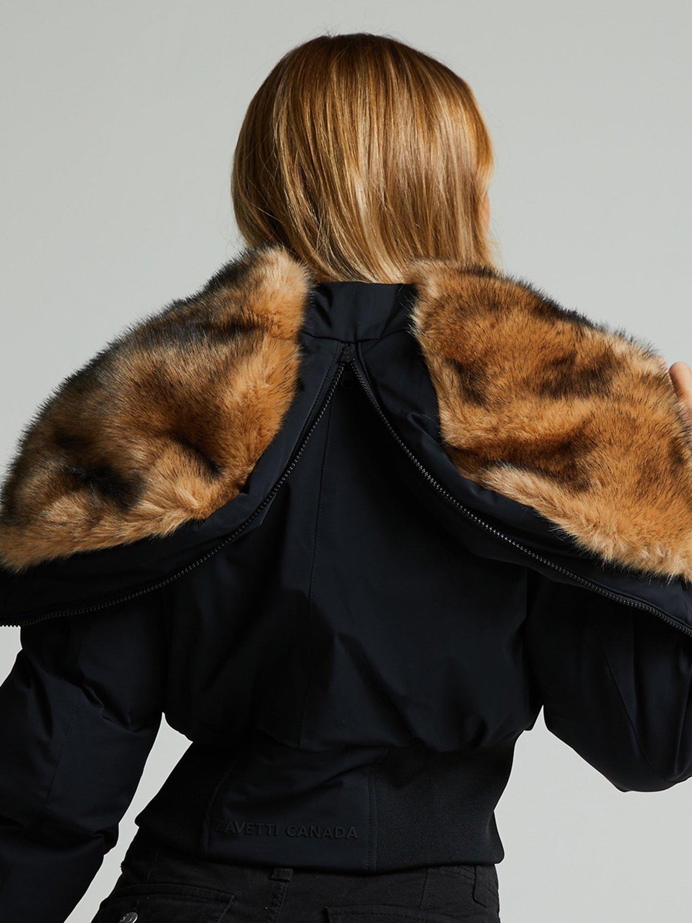 Zavetti Canada Ossani Split Hood Crop Puffer Bomber Jacket - Black