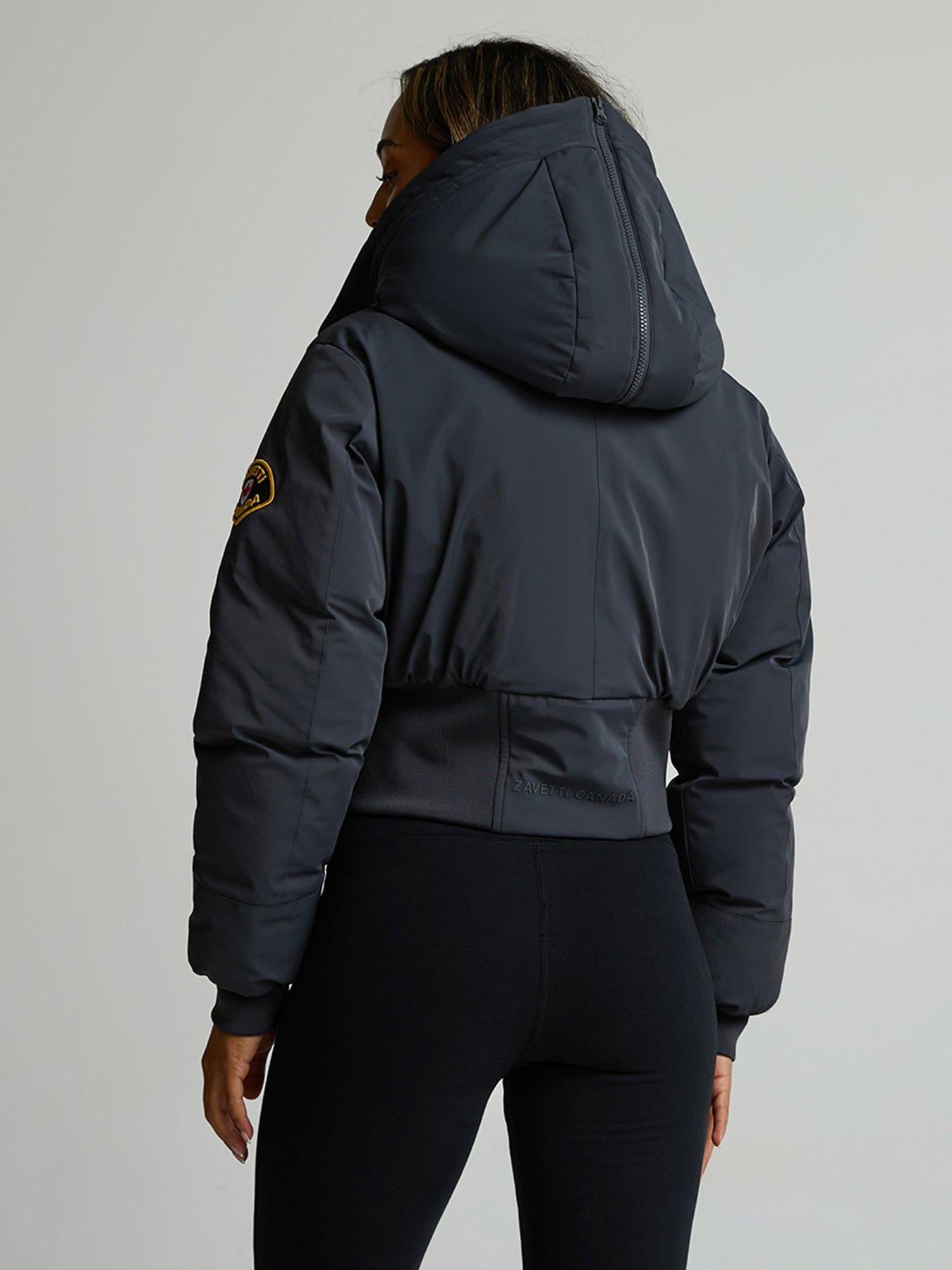 Image 2 of 6 of Zavetti Canada Ossani Split Hood Crop Puffer Bomber Jacket - Grey