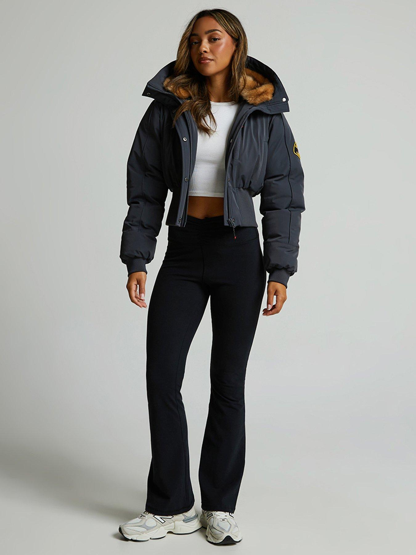 Image 3 of 6 of Zavetti Canada Ossani Split Hood Crop Puffer Bomber Jacket - Grey