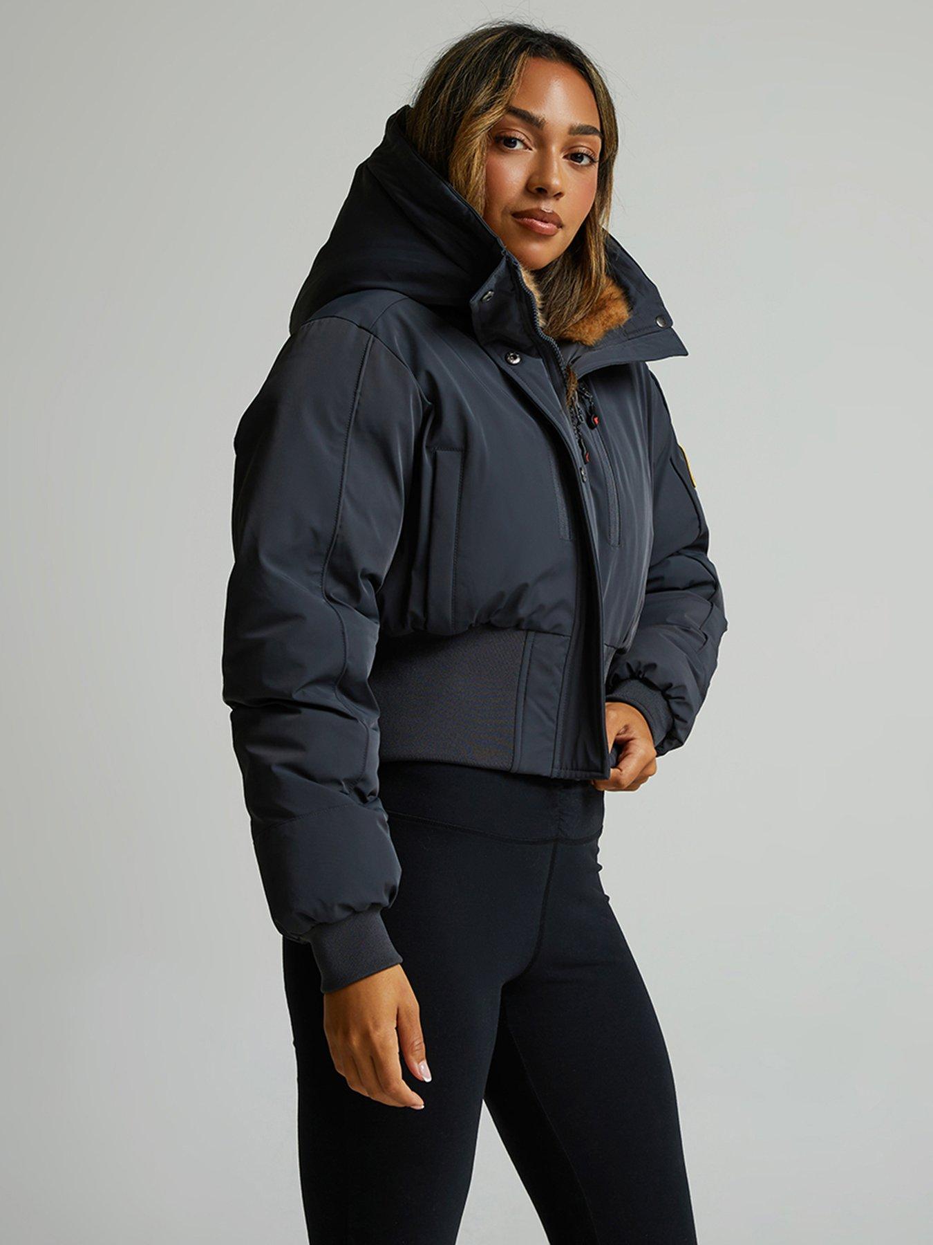 Zavetti Canada Ossani Split Hood Crop Puffer Bomber Jacket Grey