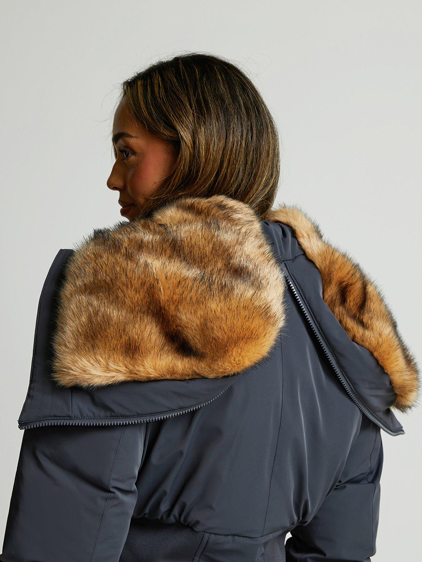 Image 5 of 6 of Zavetti Canada Ossani Split Hood Crop Puffer Bomber Jacket - Grey