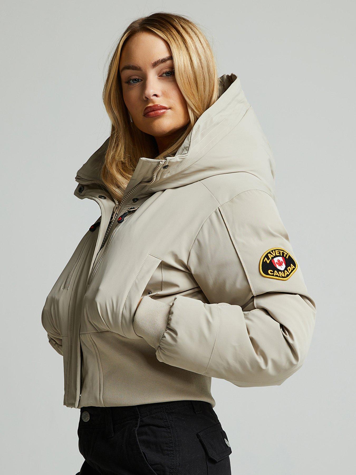 Zavetti Canada Ossani Split Hood Crop Puffer Bomber Jacket - Beige