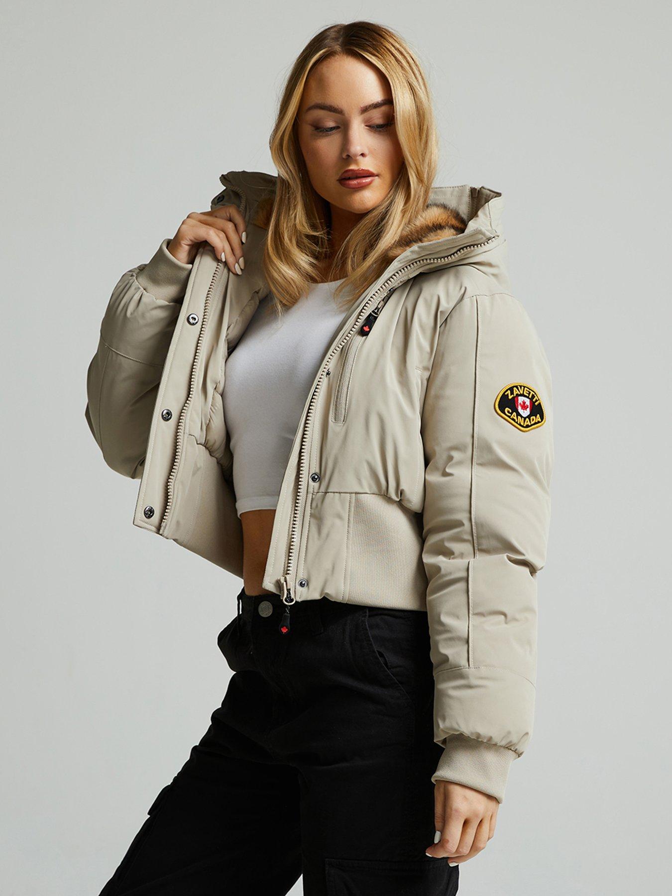 Zavetti Canada Ossani Split Hood Crop Puffer Bomber Jacket - Beige