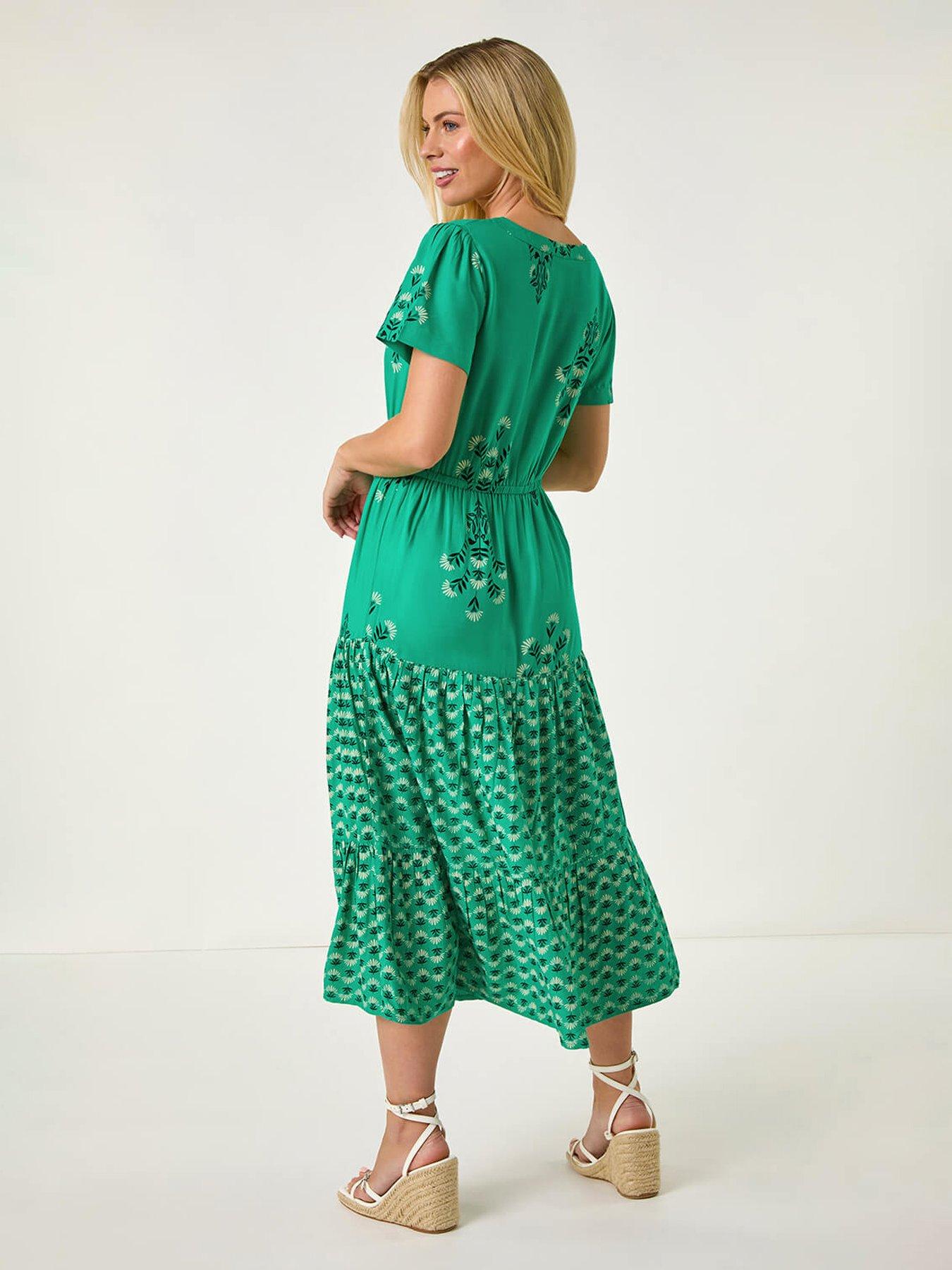Image 2 of 5 of Roman Petite Floral Print Midi Dress - Green