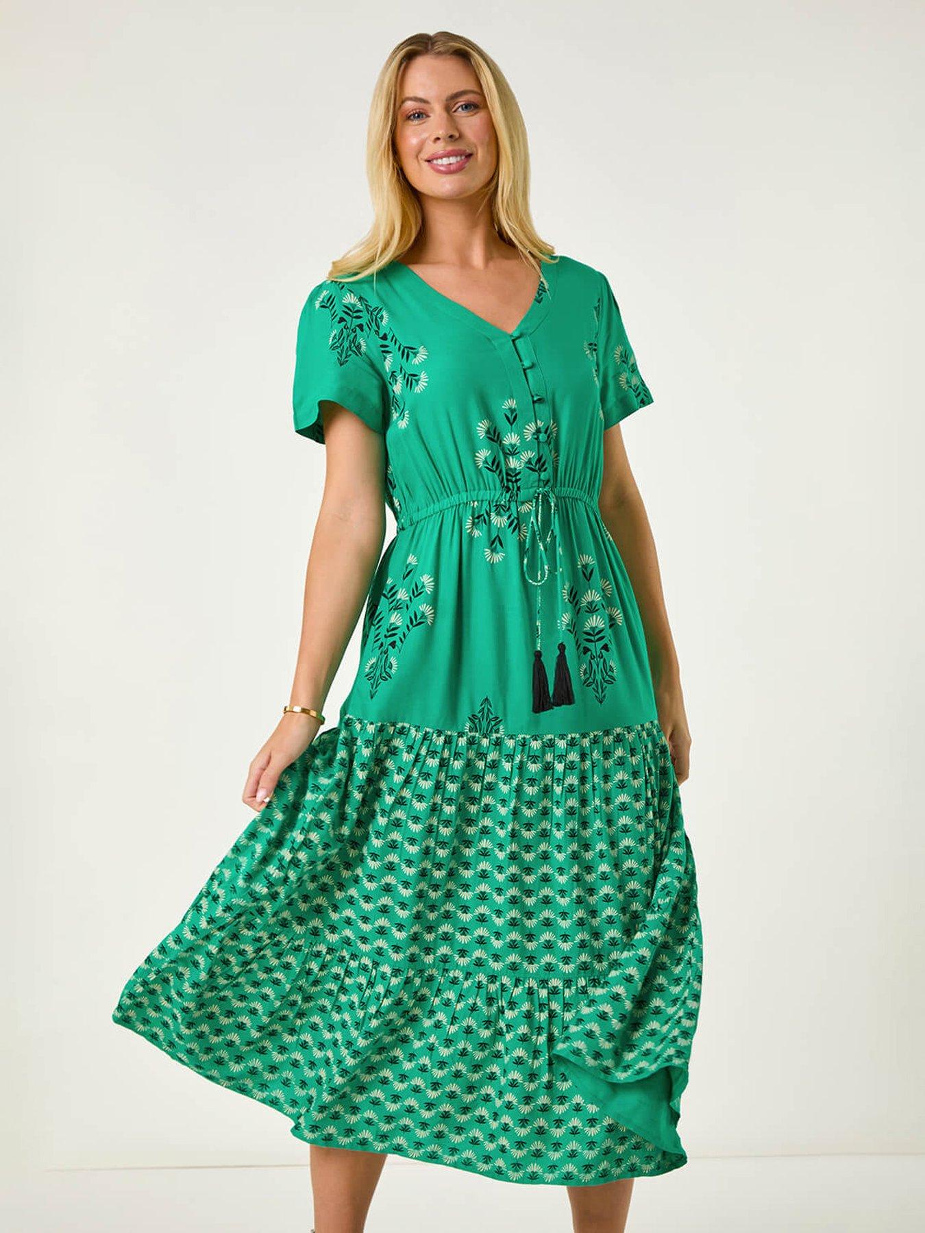 Image 3 of 5 of Roman Petite Floral Print Midi Dress - Green