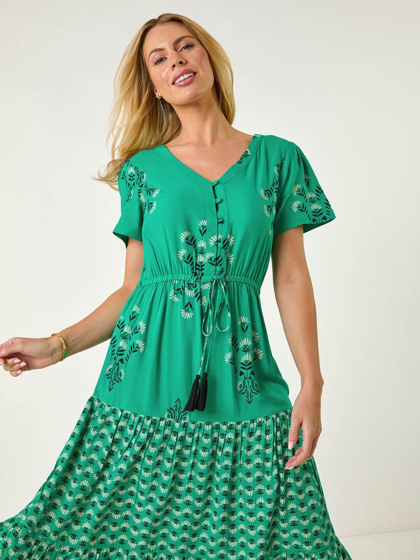 Image 4 of 5 of Roman Petite Floral Print Midi Dress - Green