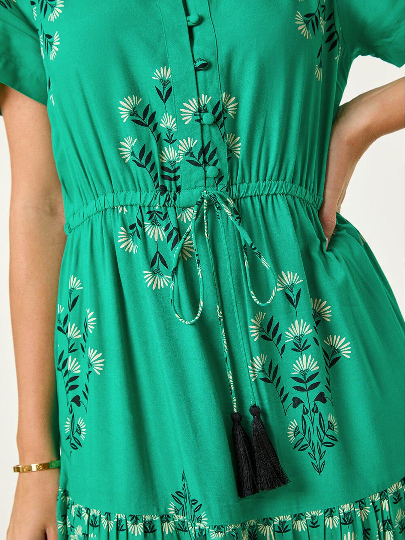 Image 5 of 5 of Roman Petite Floral Print Midi Dress - Green