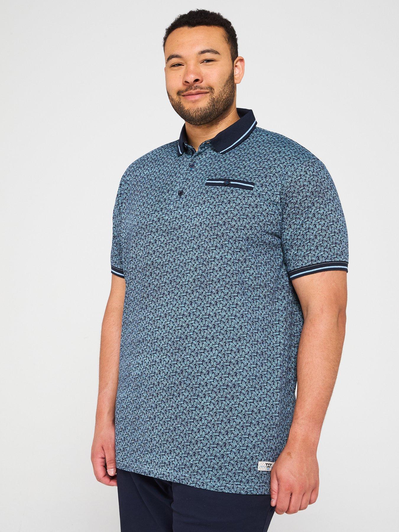 D555 Printed Polo Shirt With Ribbed Collar - Blue
