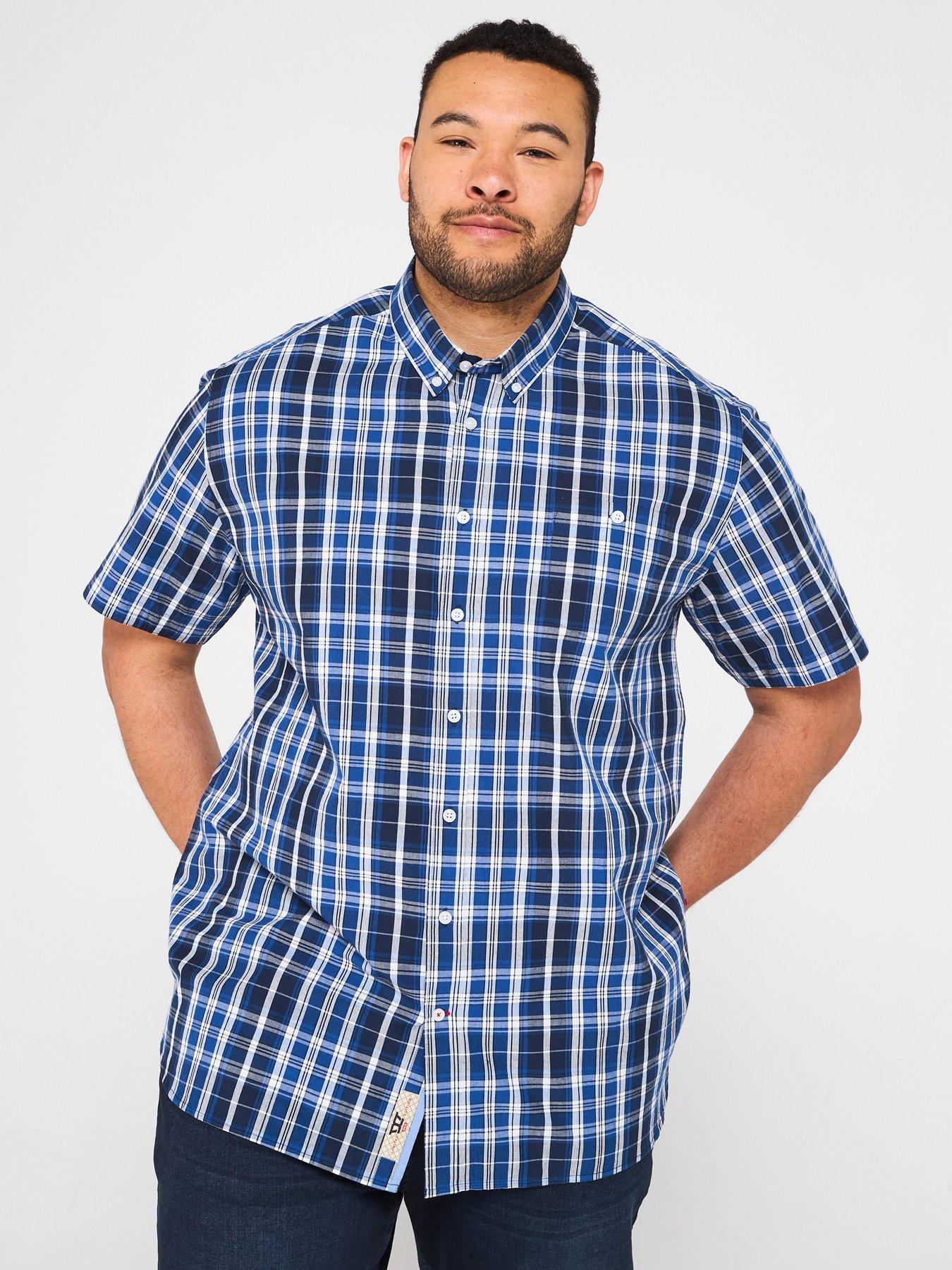 d555-check-button-down-collar-short-sleeve-shirt-navy