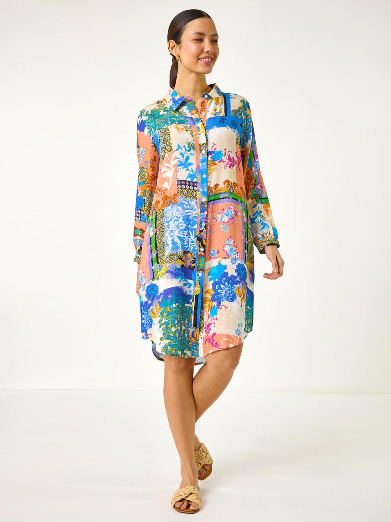 undefined Abstract Collared Shirt Dress - Blue