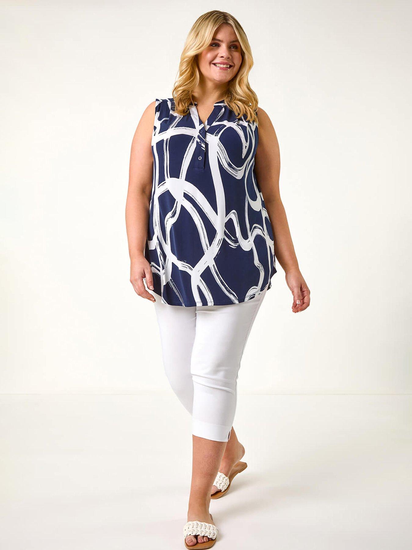 Image 3 of 5 of Roman Curve Abstract Print Vest Top - Navy