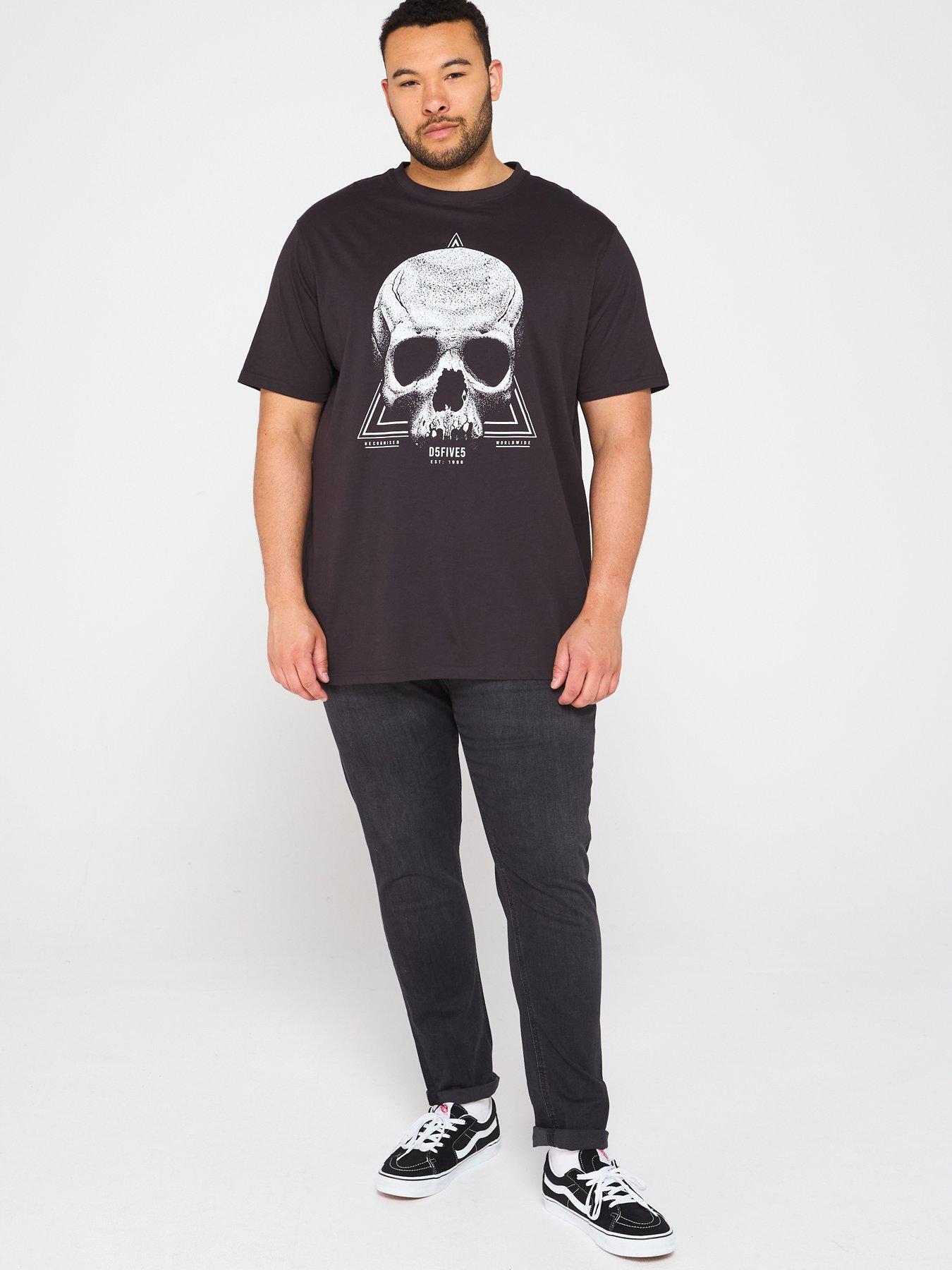 Image 3 of 4 of D555 Skull Monochrome Graphic T-Shirt - Black
