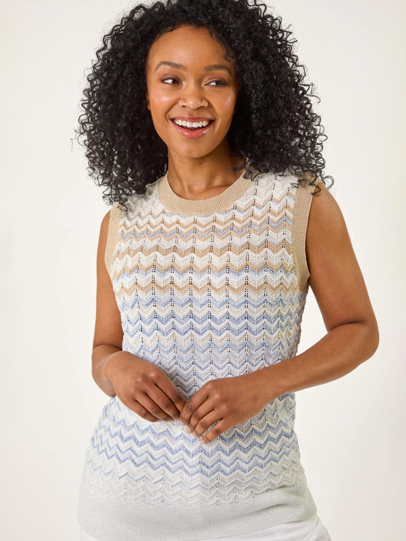 undefined Petite Chevron Stripe Knit Vest - Blue