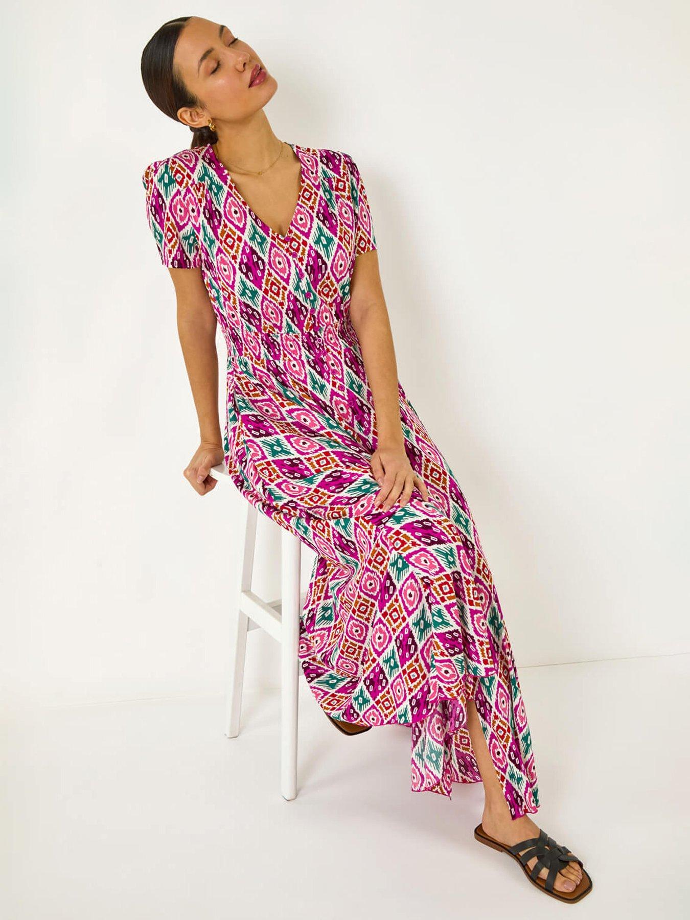 undefined Lkat Print Button Through Maxi Dress - Pink