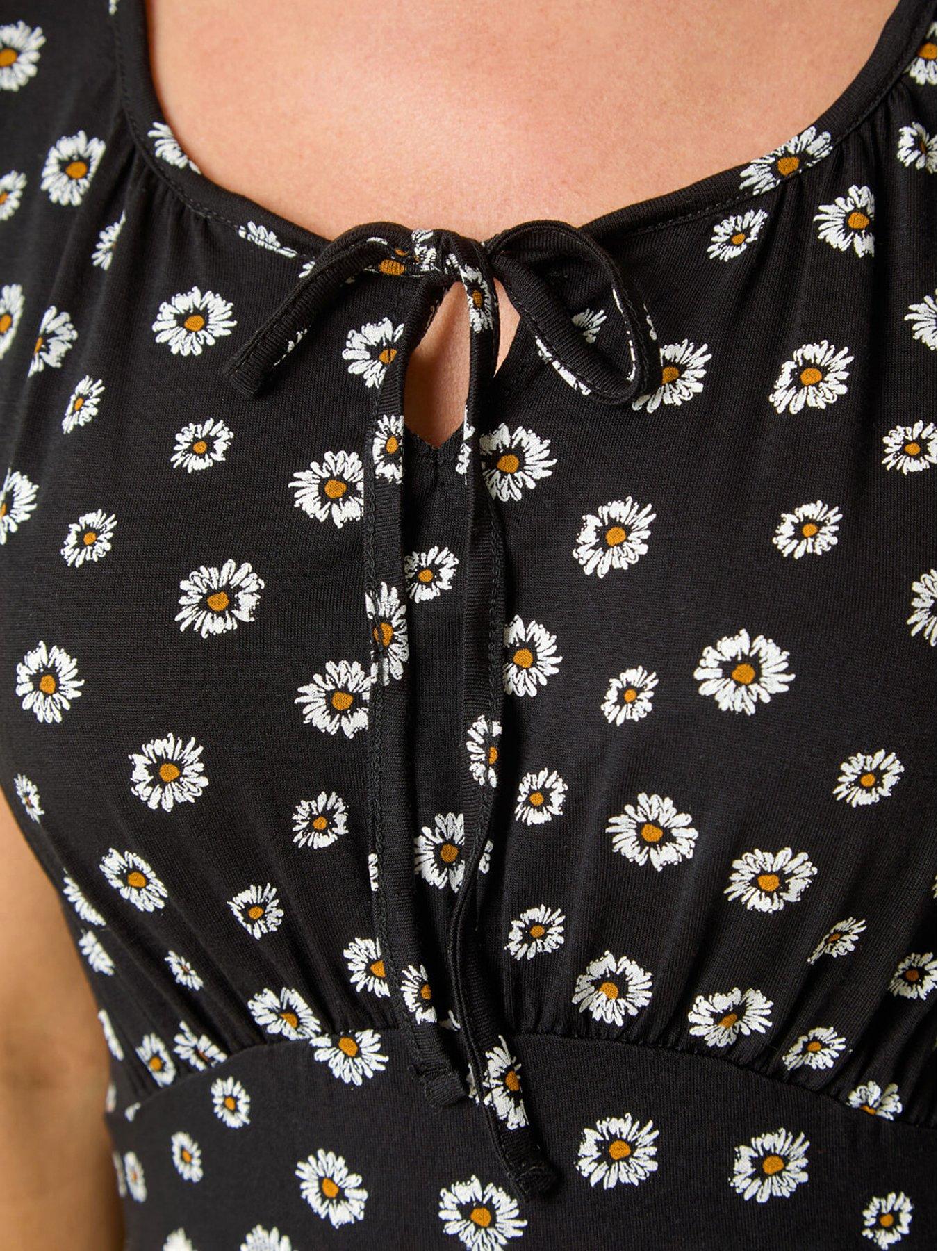 Image 5 of 5 of Roman Petite Ditsy Floral Tie Detail Dress - Black