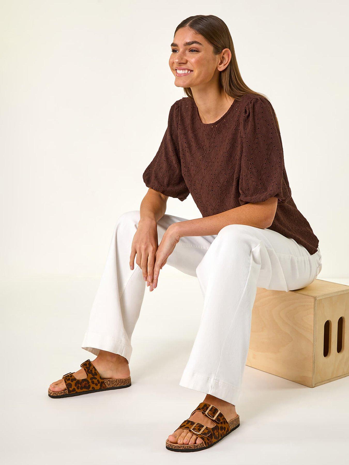 undefined Broderie Puff Sleeve Top - Chocolate