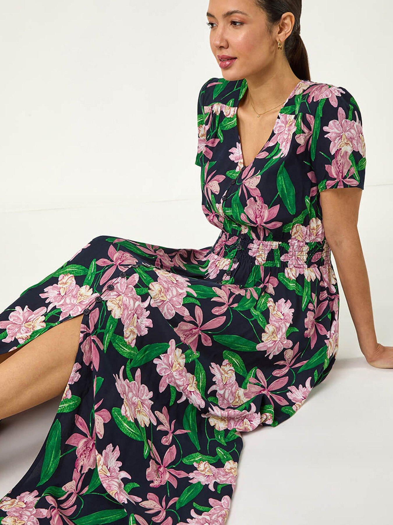 Image 3 of 5 of Roman Floral Shirred Maxi Dress - Pink