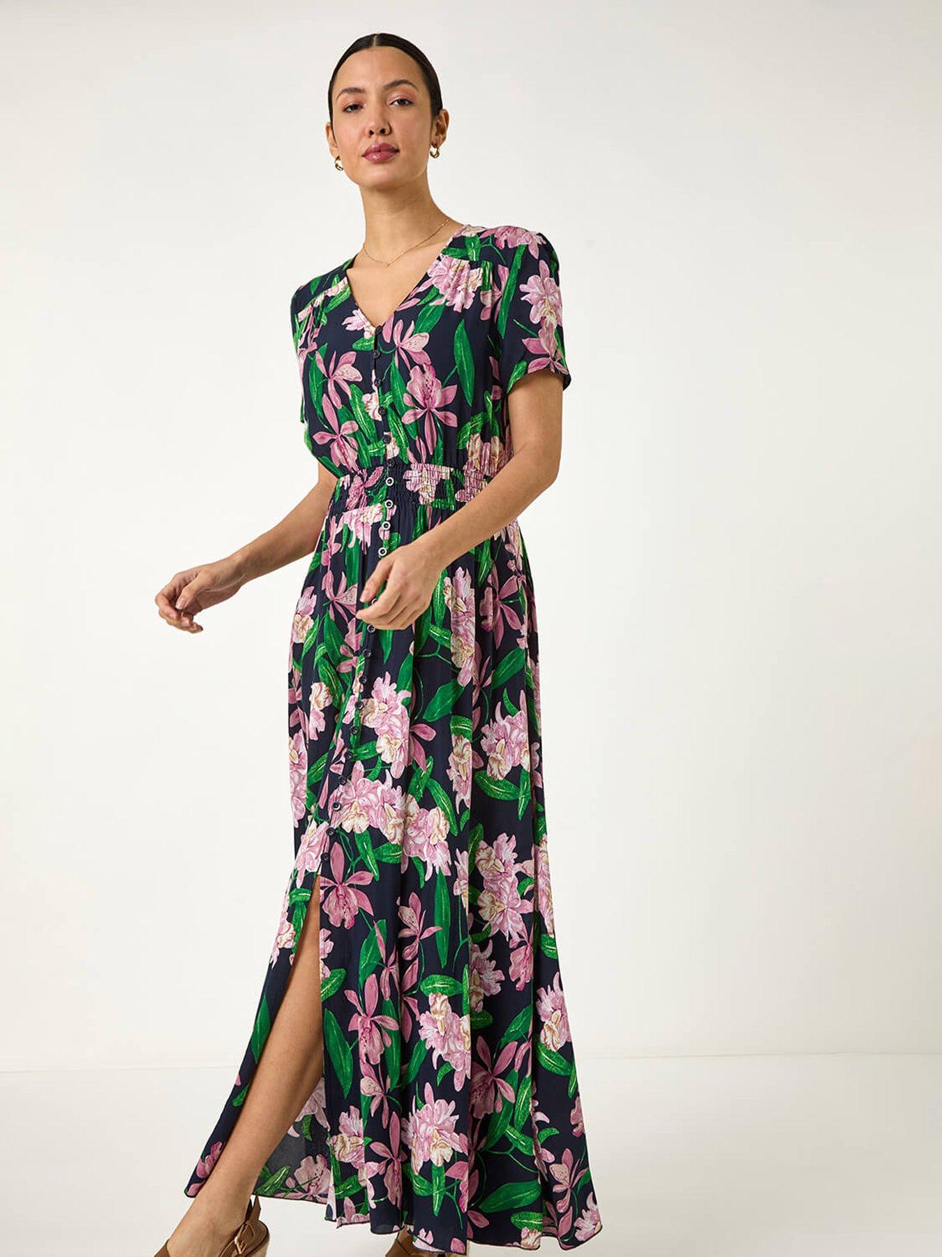 Image 4 of 5 of Roman Floral Shirred Maxi Dress - Pink