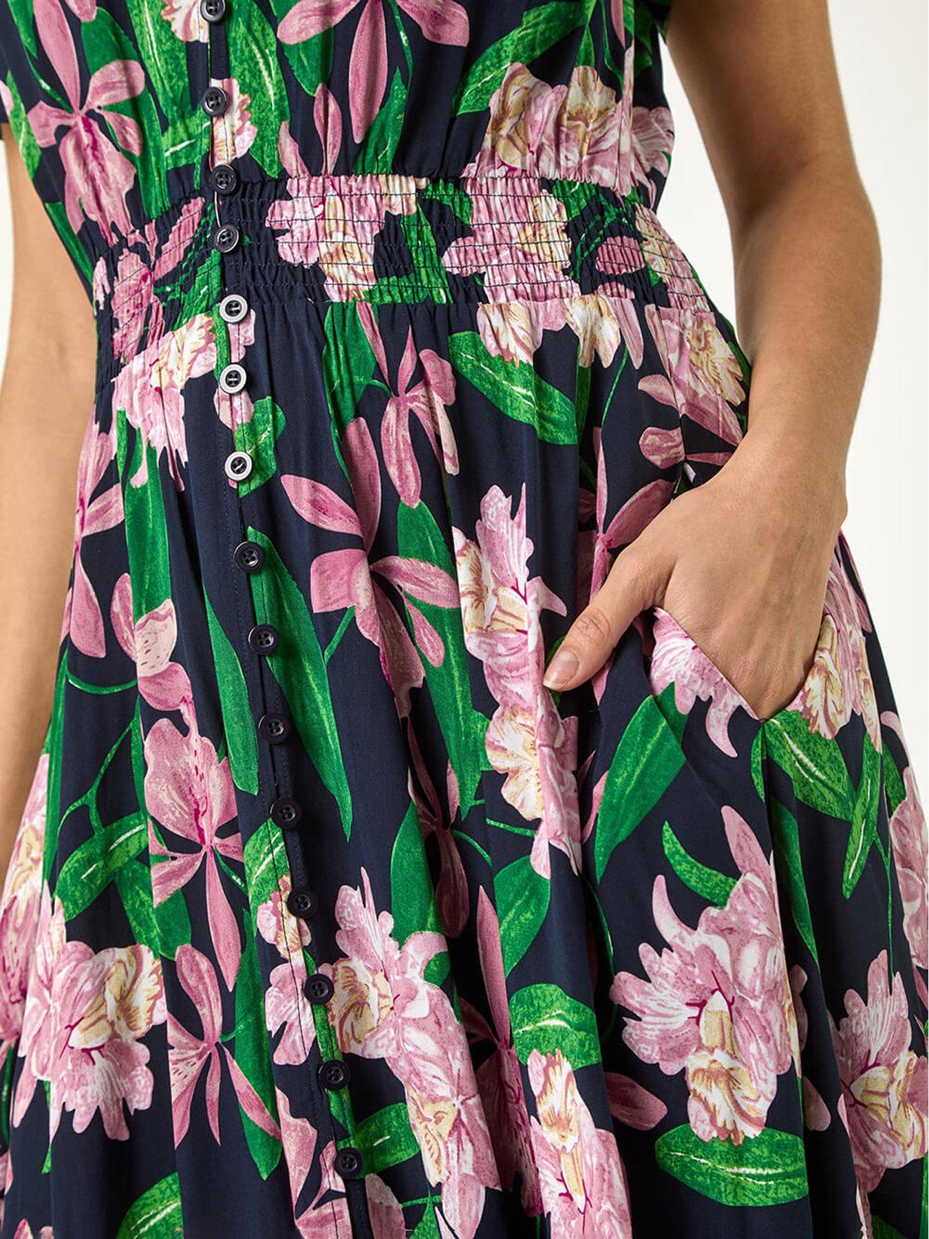 Image 5 of 5 of Roman Floral Shirred Maxi Dress - Pink