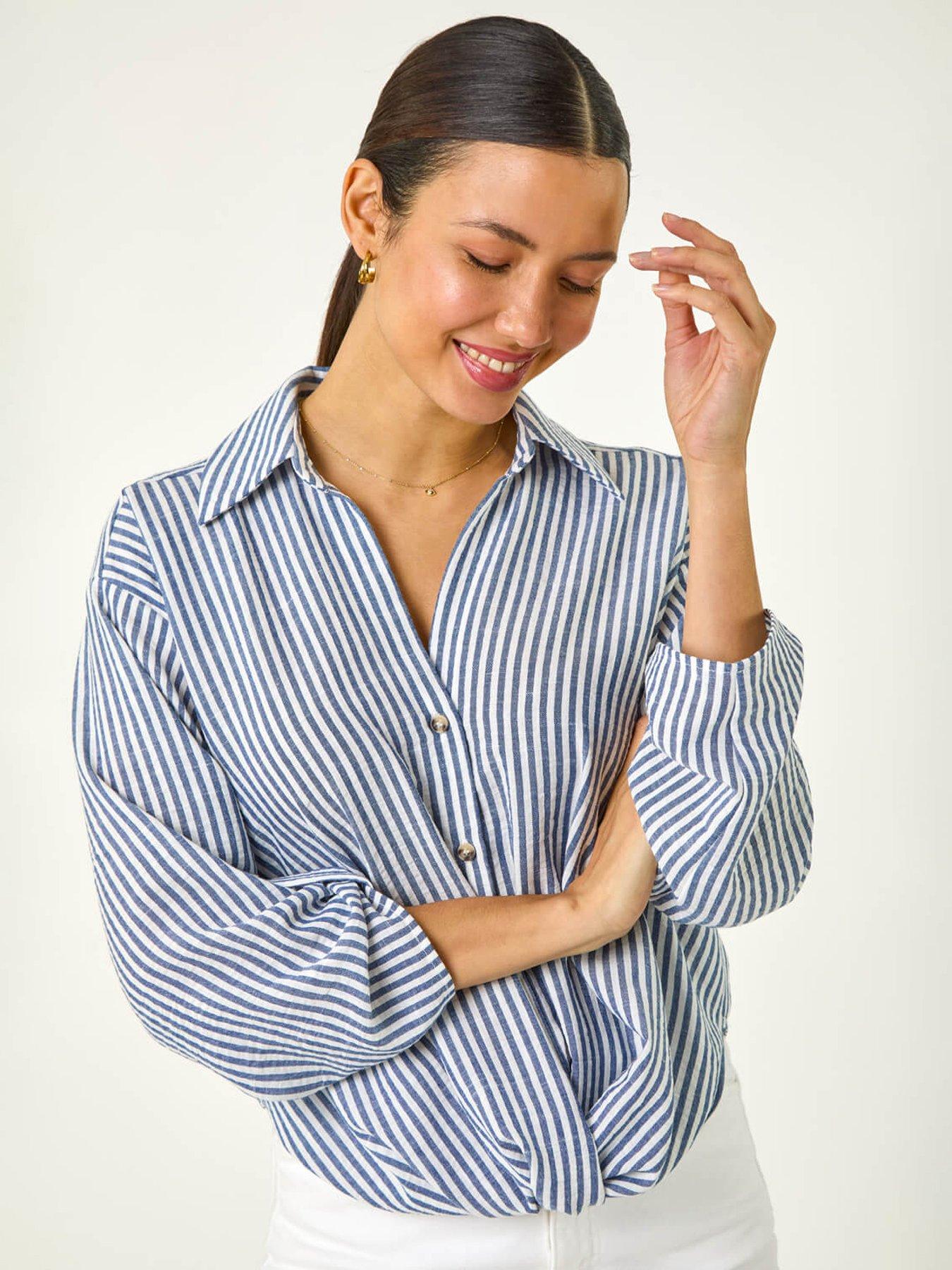 undefined Twisted Hem Striped Shirt - Blue