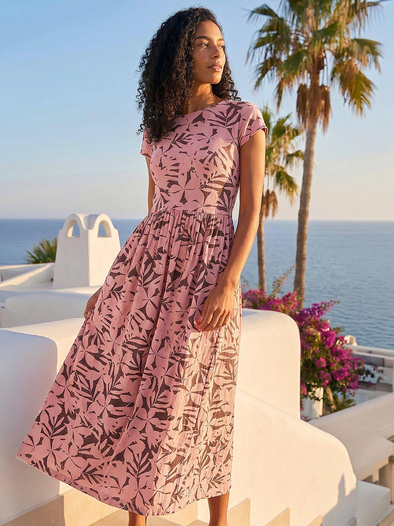 Roman Floral Print Stretch Midi Dress, Pink, Size 18, Women