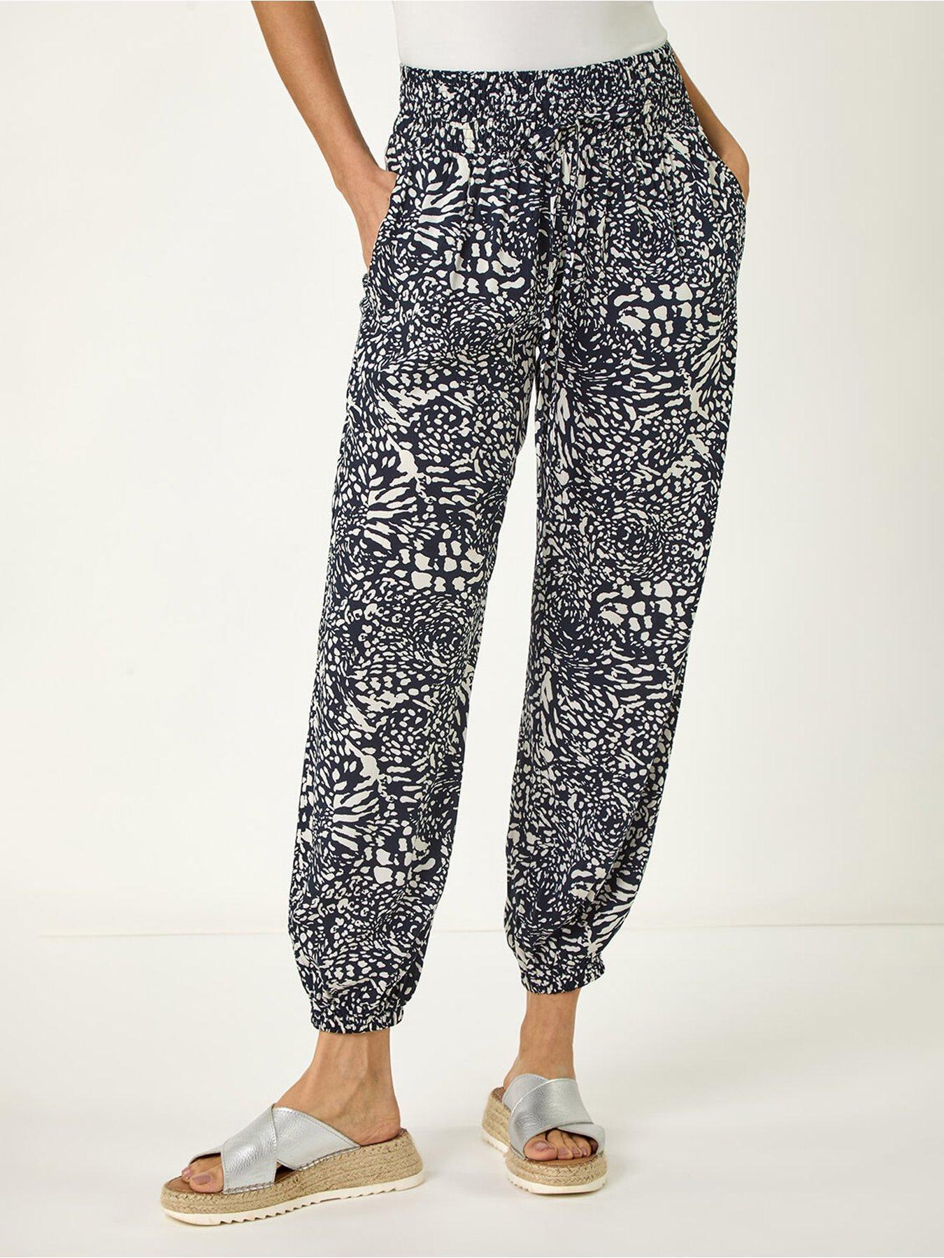 undefined Abstract Animal Print Tie Waist Trousers - Navy