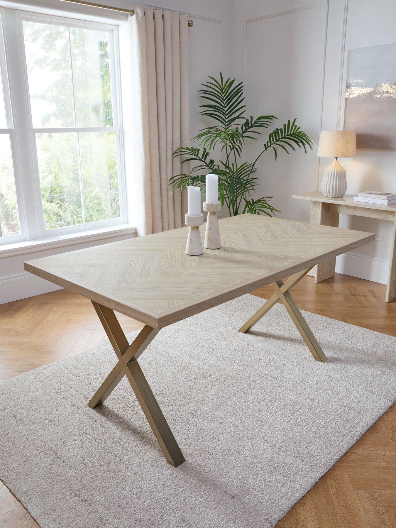 Image 1 of 6 of The Very Collection Kaia 160cm Brass Herringbone Dining Table - FSC&reg; Certified