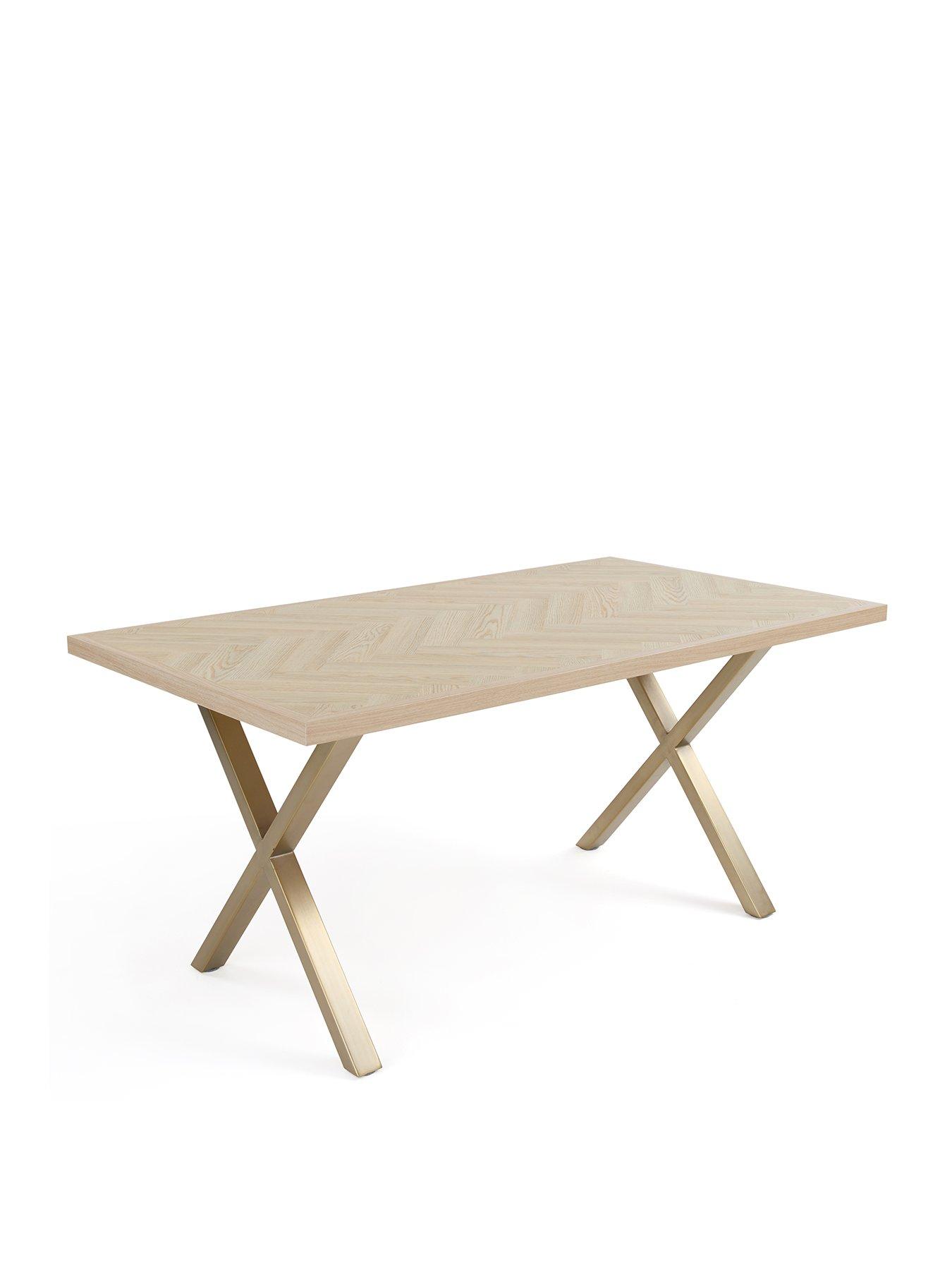 Image 3 of 6 of The Very Collection Kaia 160cm Brass Herringbone Dining Table - FSC&reg; Certified