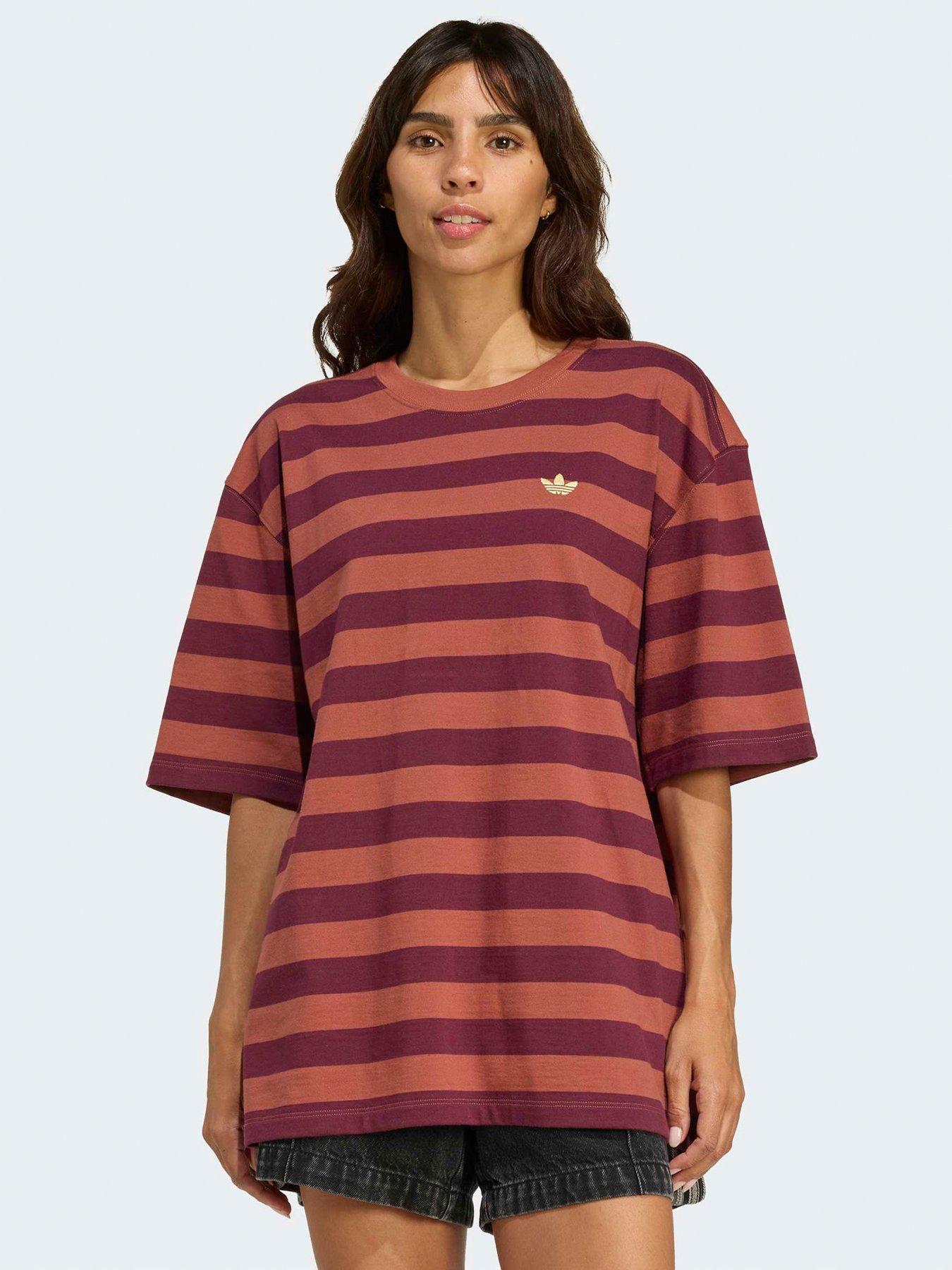 adidas Originals Womens Striped Short Sleeve Tee - Dark Red
