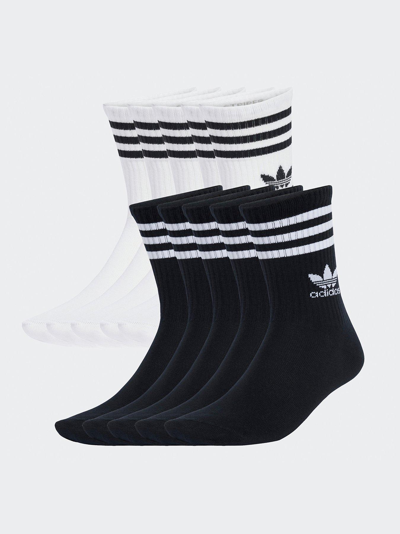 adidas Originals Unisex 3 Stripe Crew Socks 10 Pack, White, Size Xs, Men