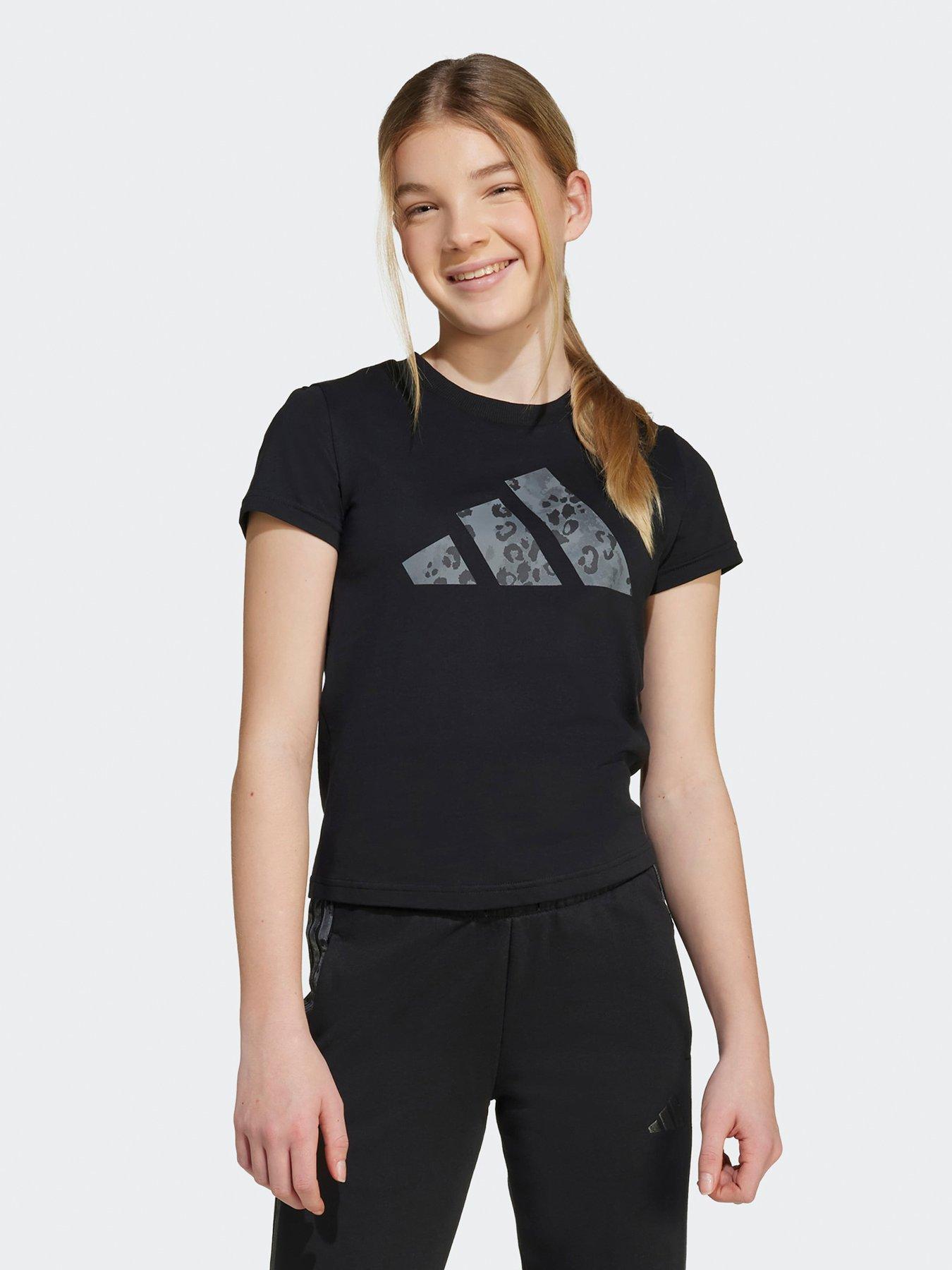 adidas Sportswear: Junior Girls Graphic Big Logo T-shirt-black