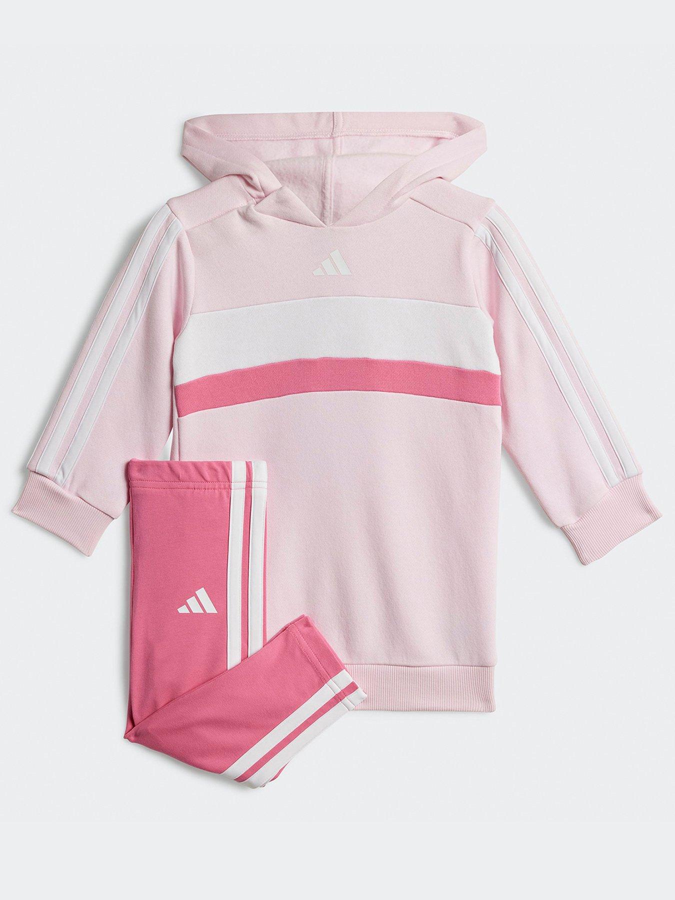 Image 1 of 5 of adidas Sportswear Infant Girls Seasonal Essentials Tiberio 3-Stripe Fleece Leggings - Pink