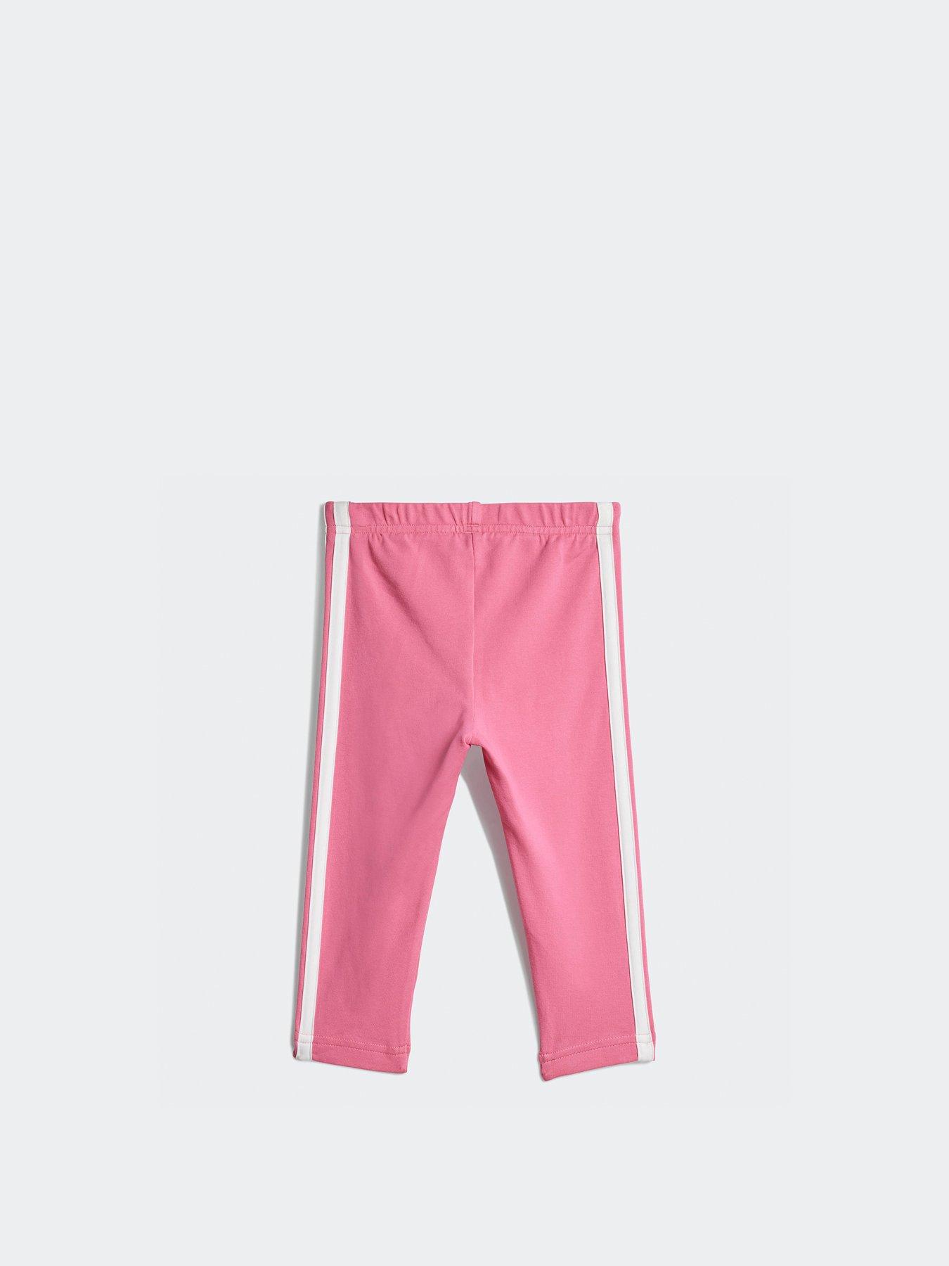 Image 3 of 5 of adidas Sportswear Infant Girls Seasonal Essentials Tiberio 3-Stripe Fleece Leggings - Pink