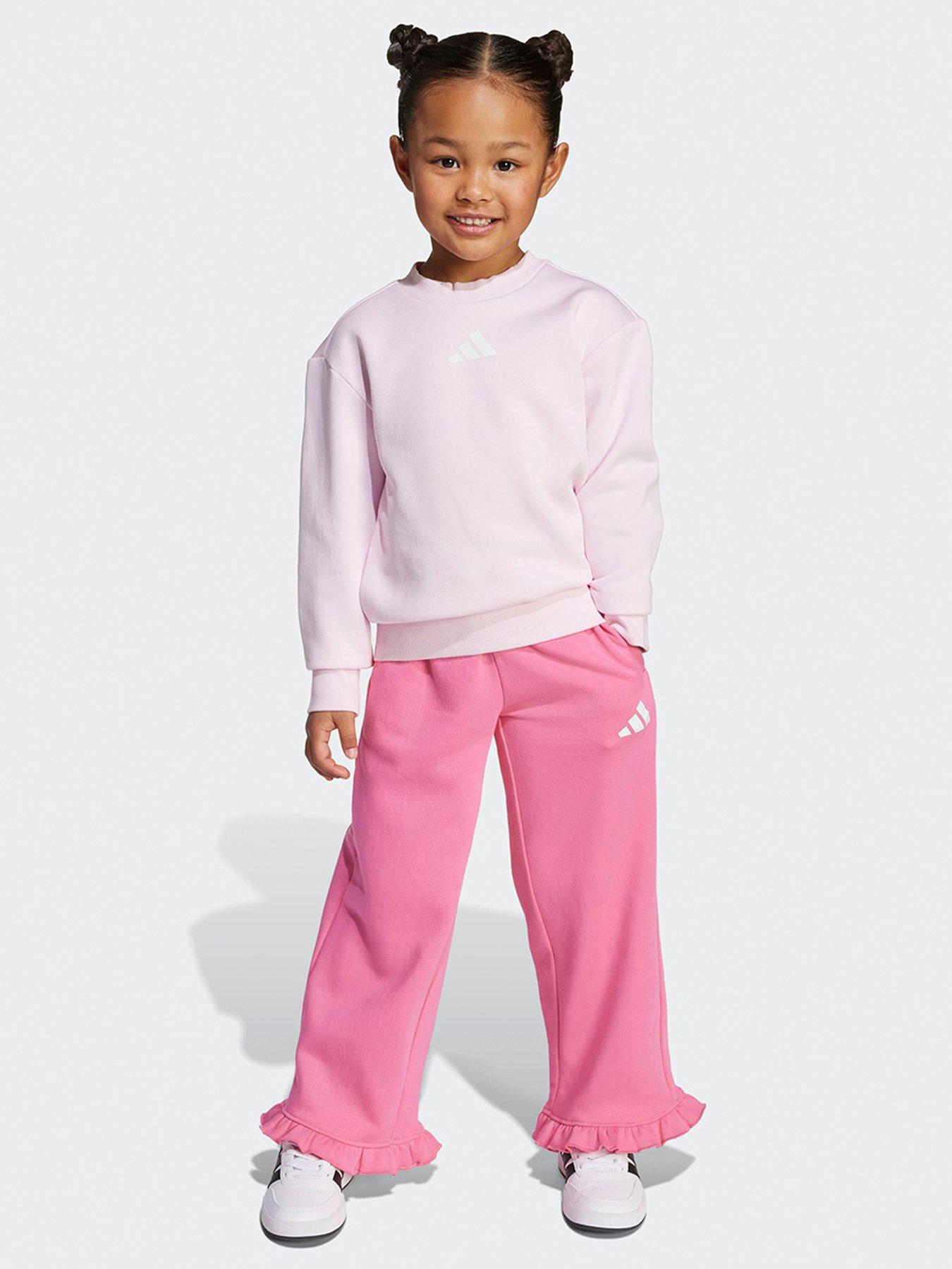 undefined Kids Girls Crew And Frill Jogger Tracksuit - Pink