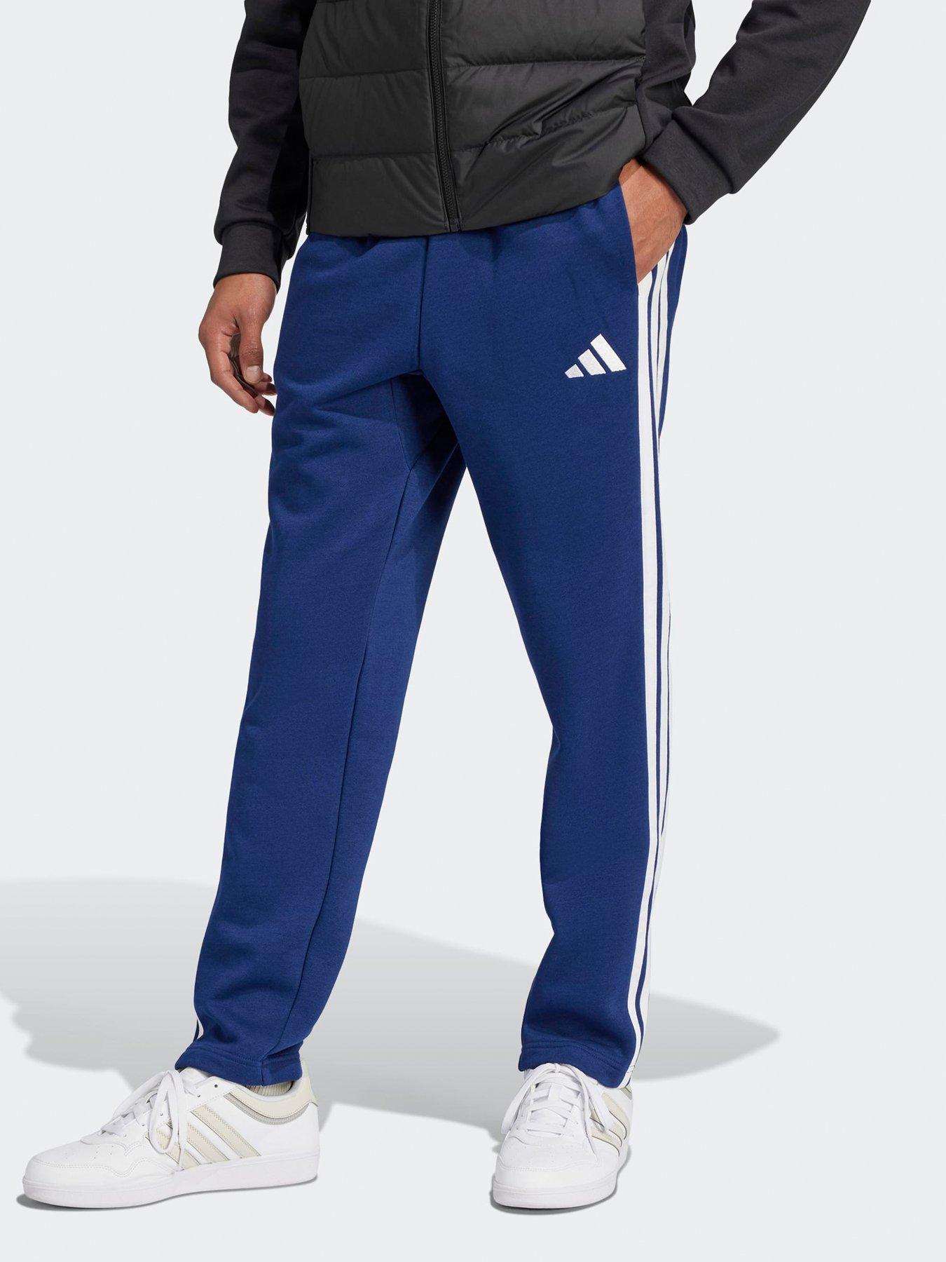 undefined Men's Essentials 3-stripes Open Hem Fleece Joggers - Blue