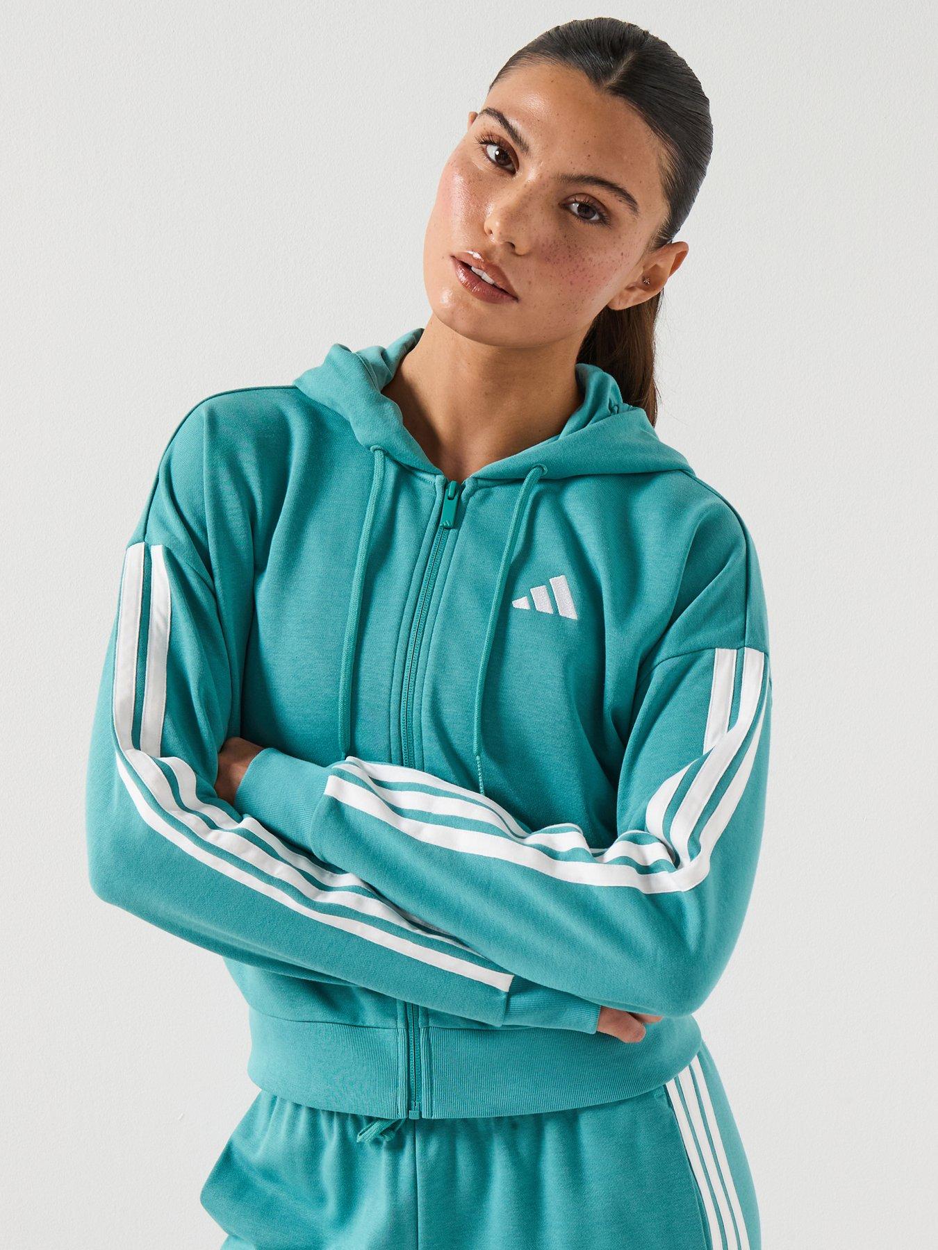 adidas Sportswear: Women's Essentials 3-stripes French Terry Full-zip Hoodie - Turquoise