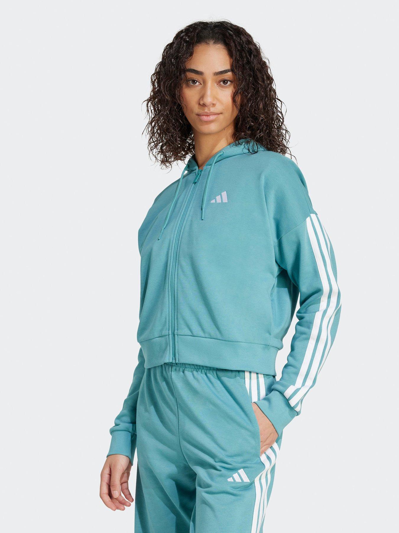 undefined Women's Essentials 3-stripes French Terry Full-zip Hoodie - Turquoise